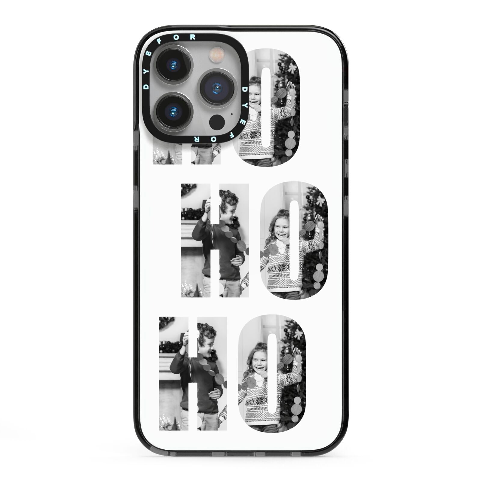 Ho Ho Ho Photo Upload Christmas iPhone 13 Pro Max Black Impact Case on Silver phone