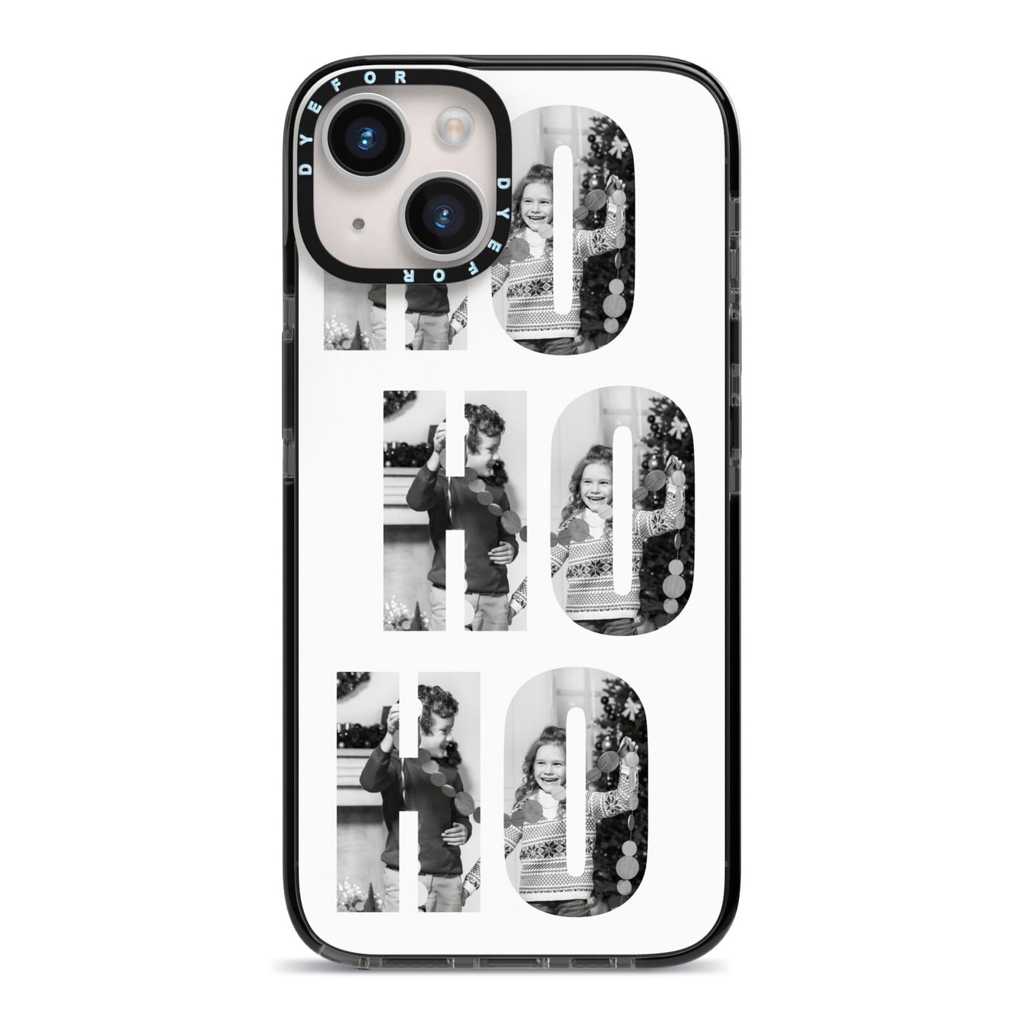 Ho Ho Ho Photo Upload Christmas iPhone 14 Black Impact Case on Silver phone