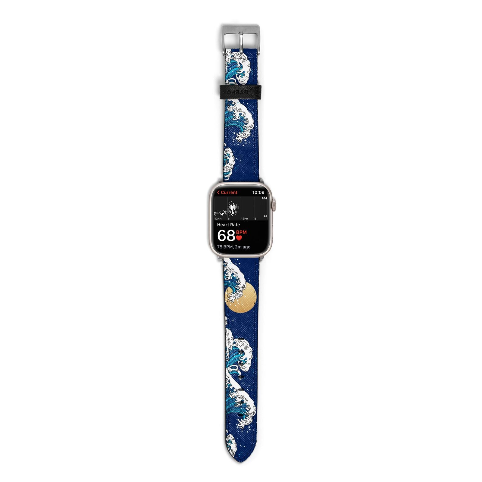 Hokusai Japanese Waves Apple Watch Strap Size 38mm with Silver Hardware