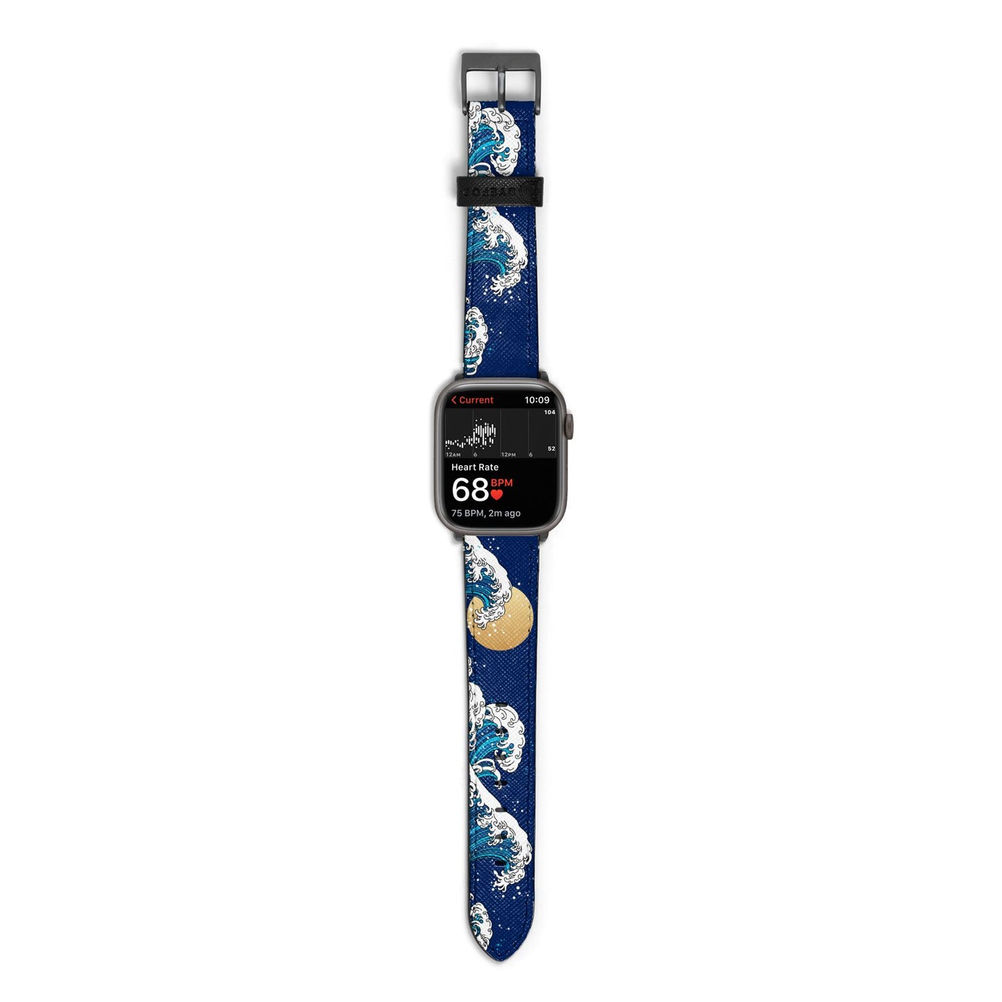 Hokusai Japanese Waves Apple Watch Strap Size 38mm with Space Grey Hardware