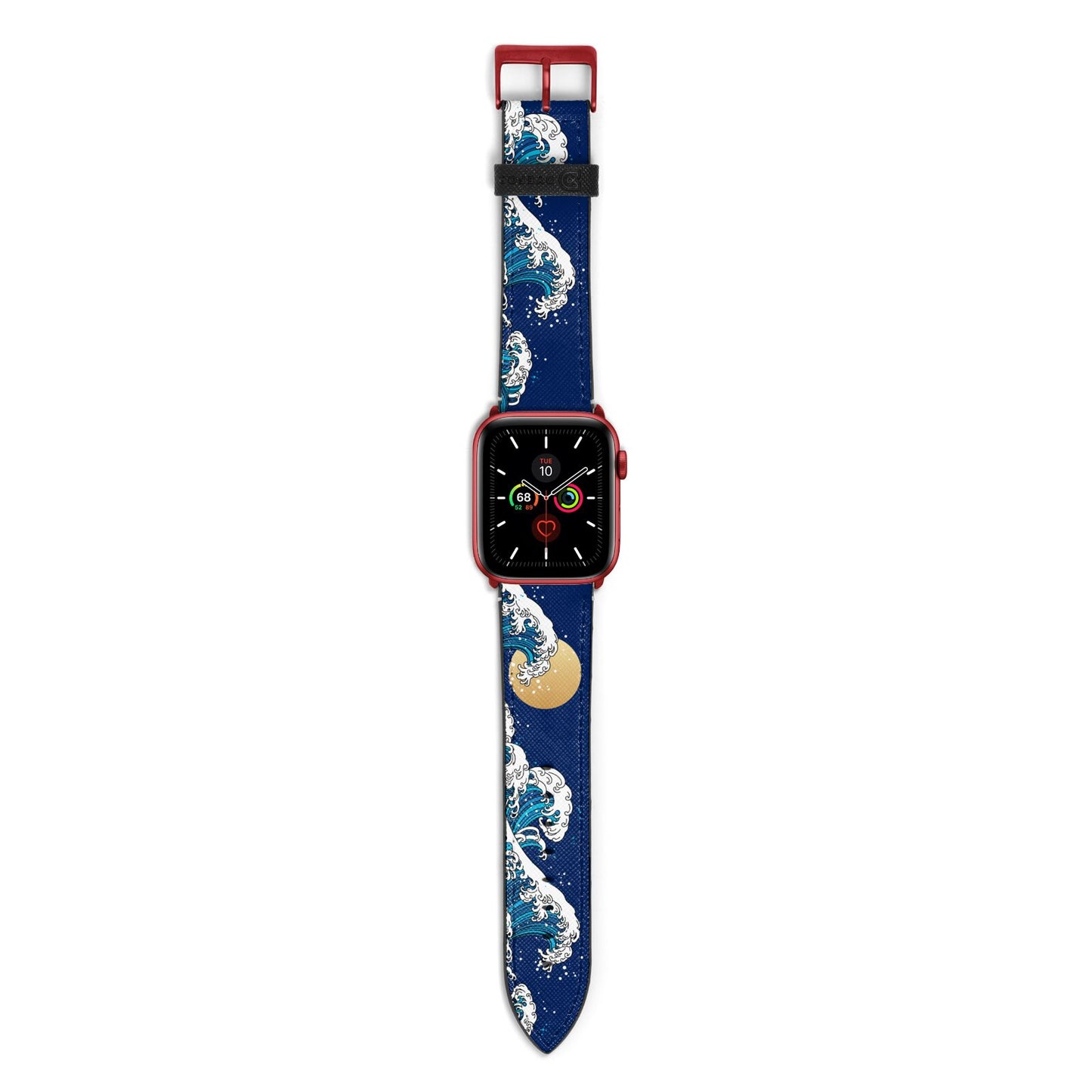 Hokusai Japanese Waves Apple Watch Strap with Red Hardware