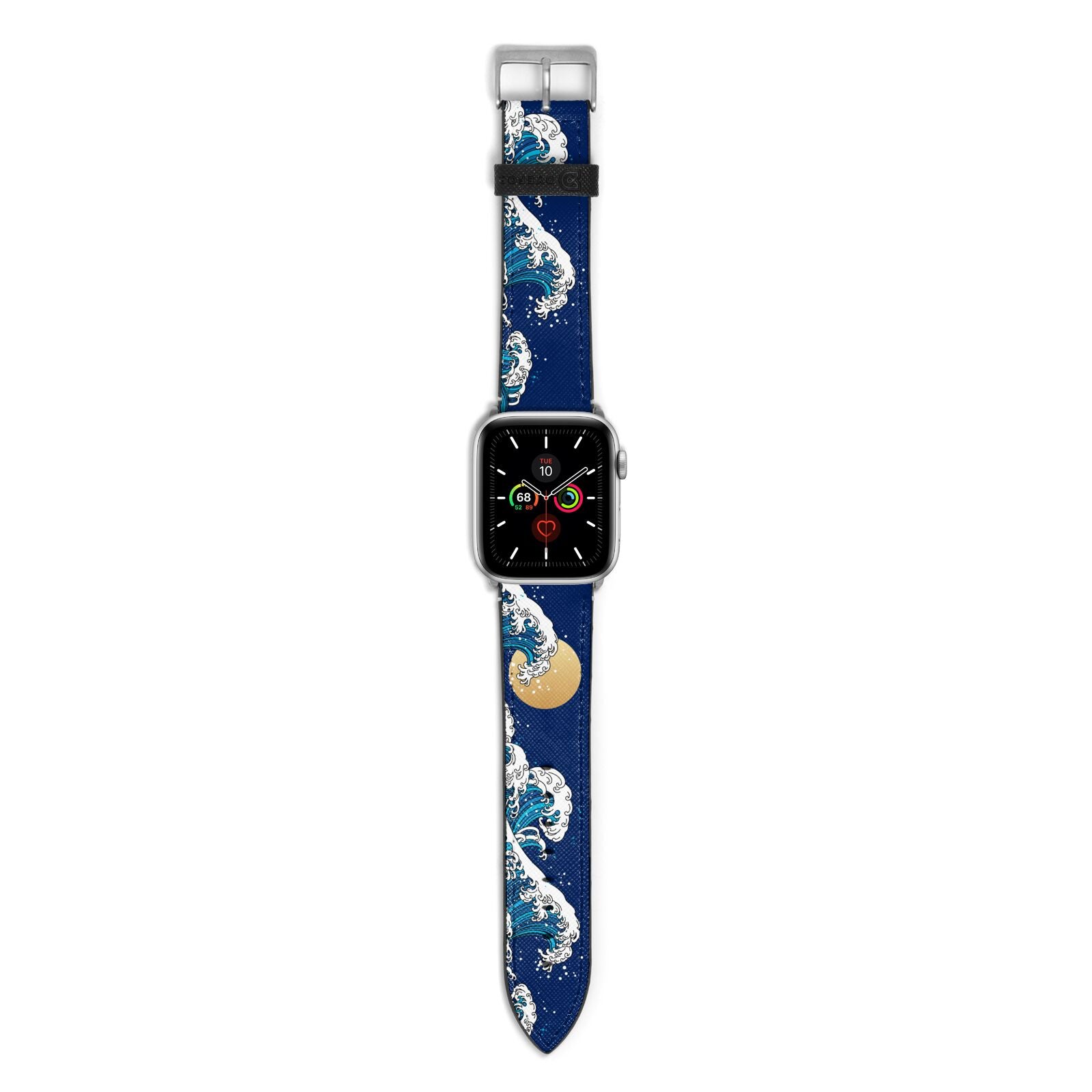 Hokusai Japanese Waves Apple Watch Strap with Silver Hardware