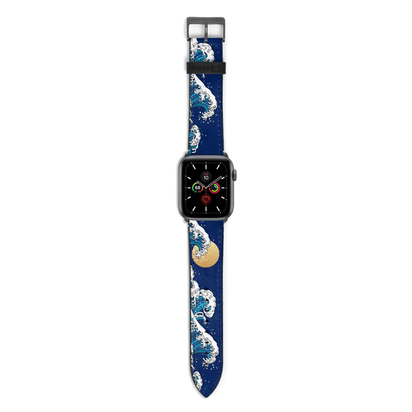 Hokusai Japanese Waves Apple Watch Strap with Space Grey Hardware