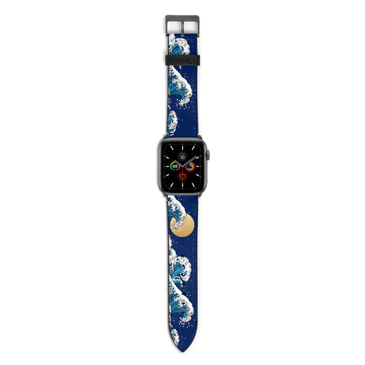 Hokusai Japanese Waves Apple Watch Strap with Space Grey Hardware