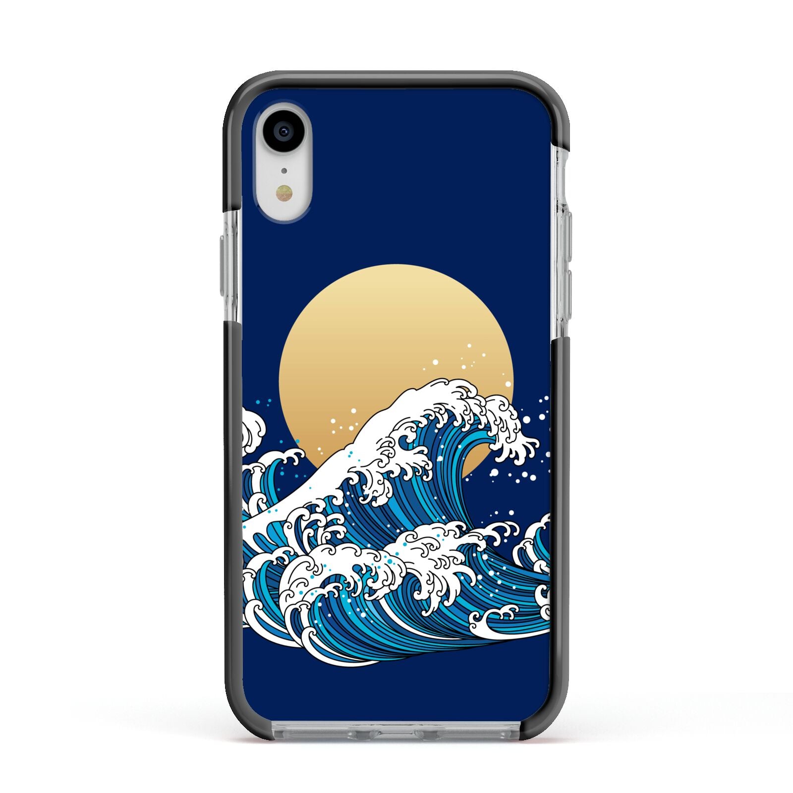 Hokusai Japanese Waves Apple iPhone XR Impact Case Black Edge on Silver Phone