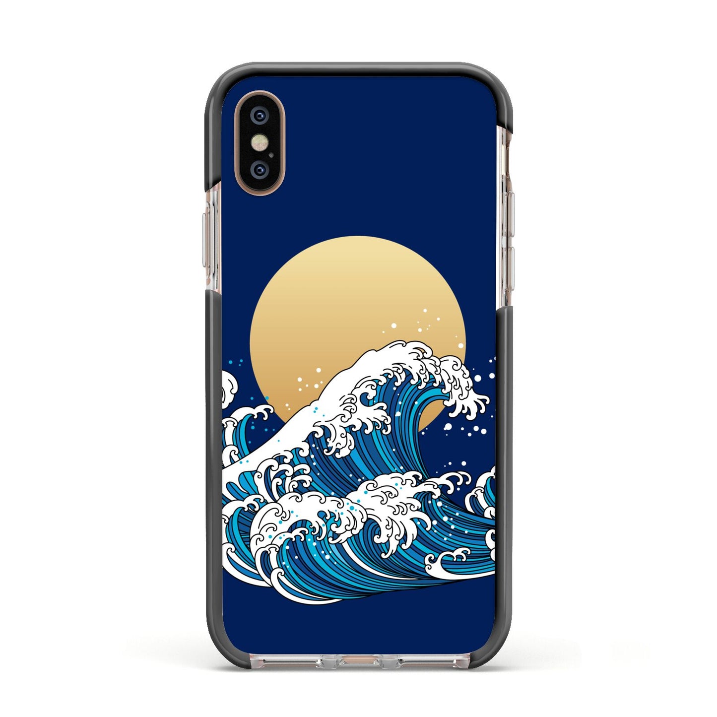Hokusai Japanese Waves Apple iPhone Xs Impact Case Black Edge on Gold Phone