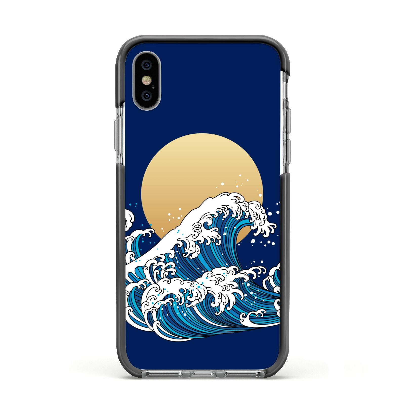 Hokusai Japanese Waves Apple iPhone Xs Impact Case Black Edge on Silver Phone