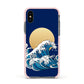 Hokusai Japanese Waves Apple iPhone Xs Impact Case Pink Edge on Black Phone