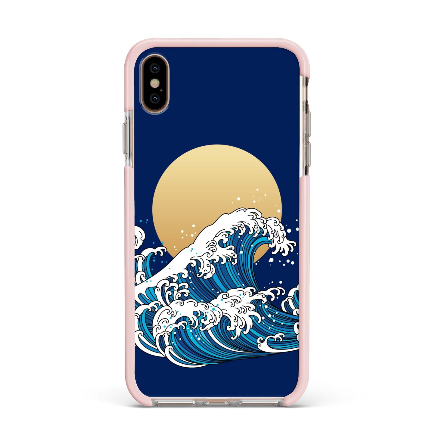 Hokusai Japanese Waves Apple iPhone Xs Max Impact Case Pink Edge on Gold Phone