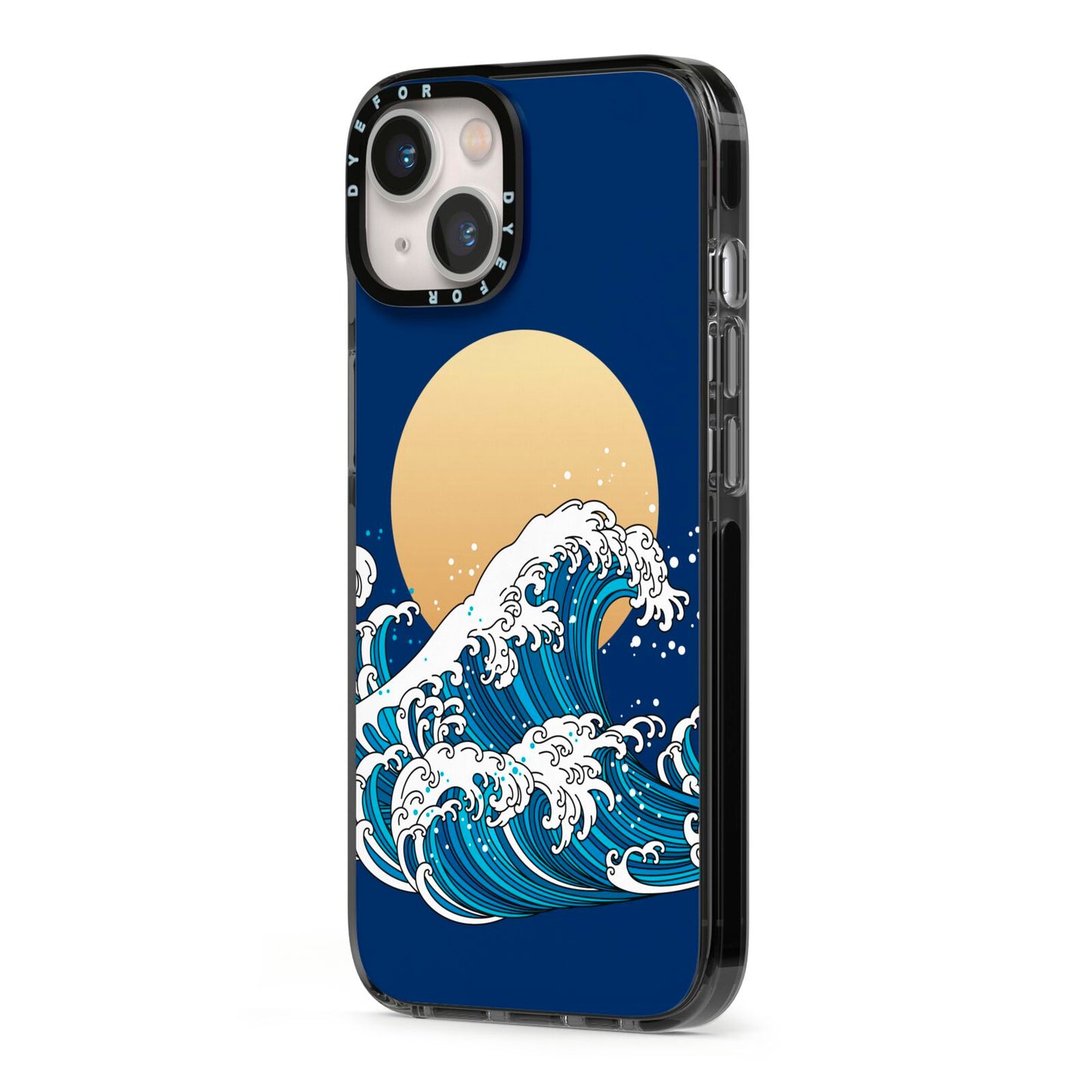Hokusai Japanese Waves iPhone 13 Black Impact Case Side Angle on Silver phone