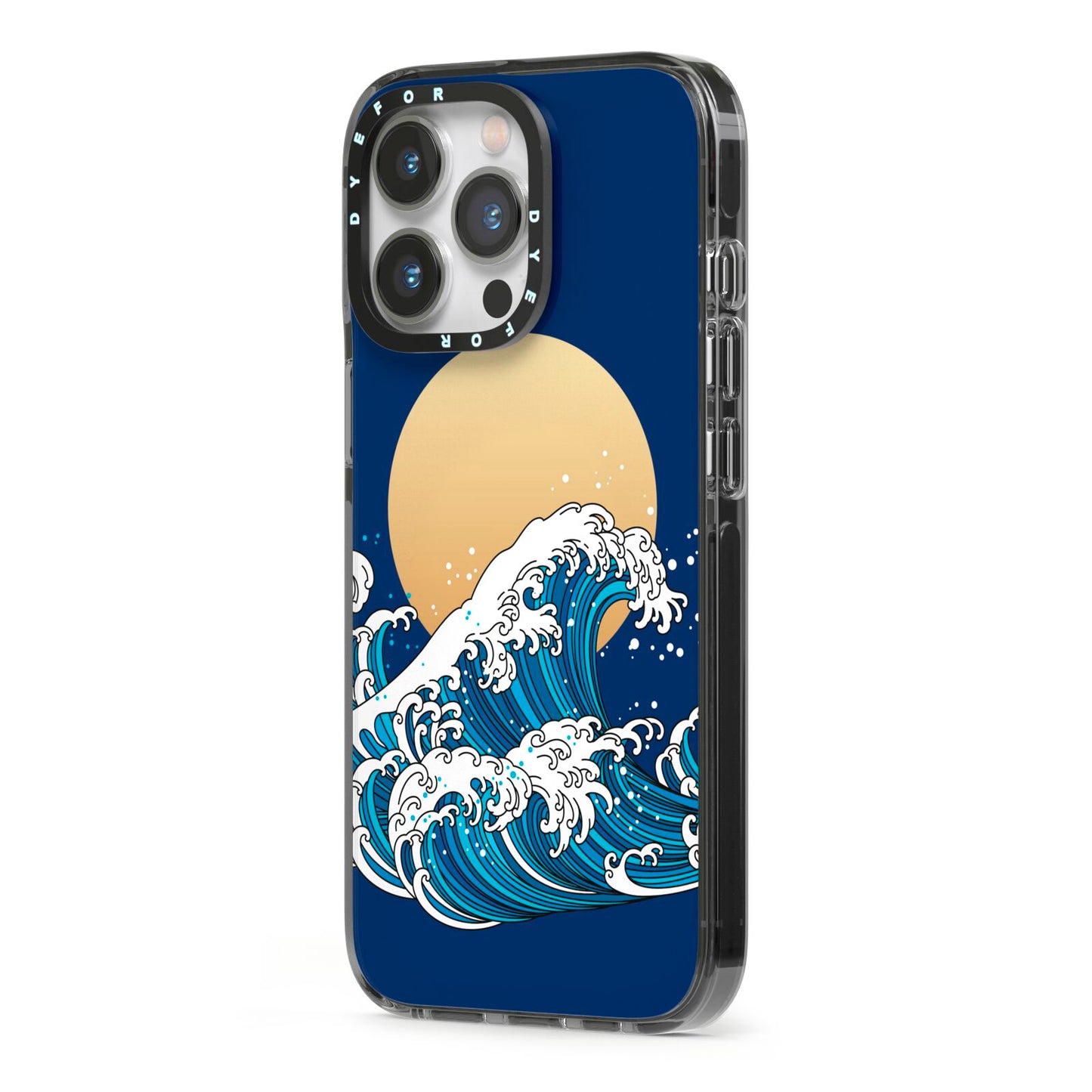 Hokusai Japanese Waves iPhone 13 Pro Black Impact Case Side Angle on Silver phone