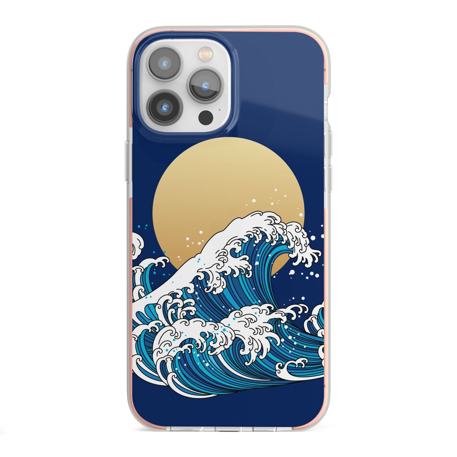 Hokusai Japanese Waves iPhone 13 Pro Max TPU Impact Case with Pink Edges