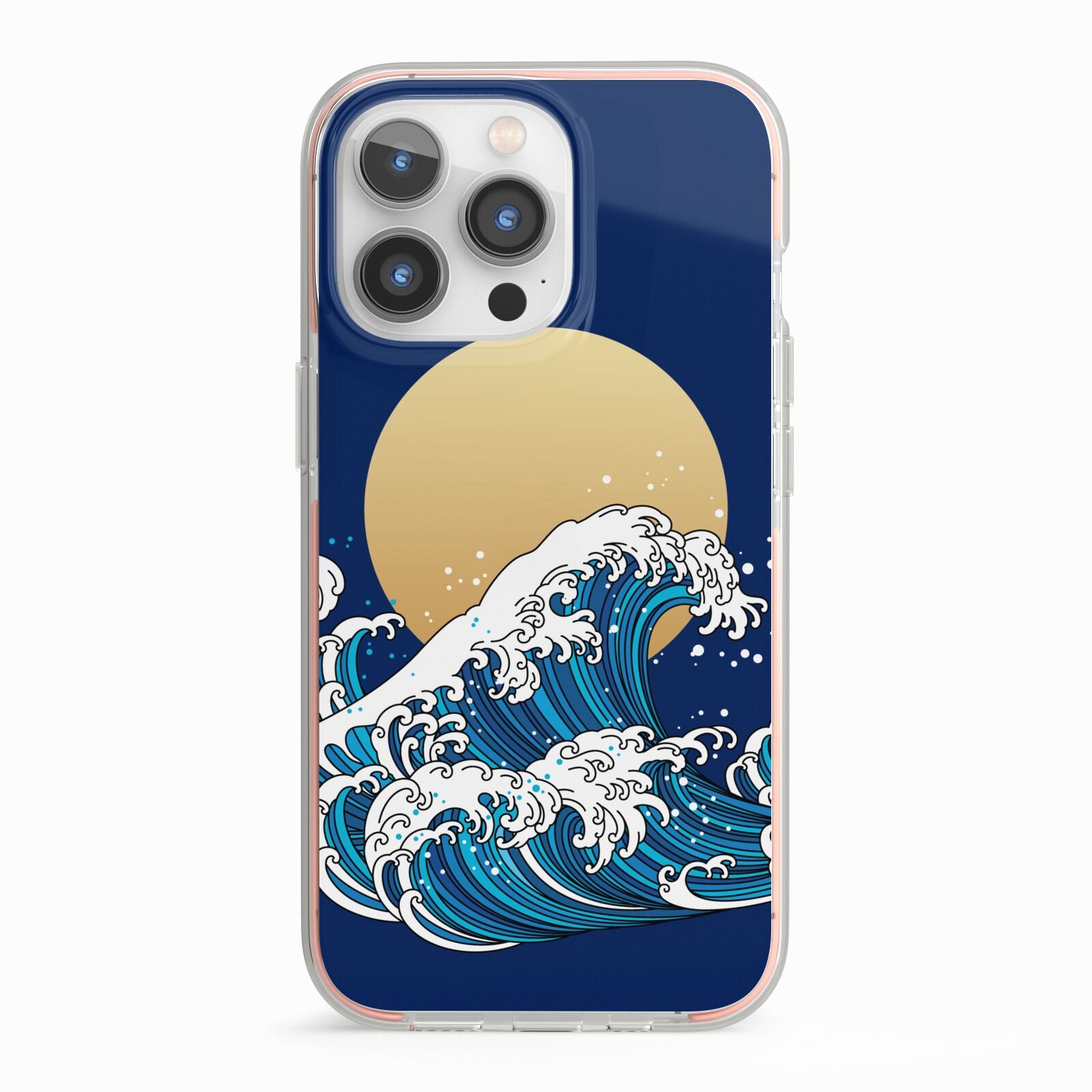 Hokusai Japanese Waves iPhone 13 Pro TPU Impact Case with Pink Edges