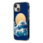 Hokusai Japanese Waves iPhone 14 Black Impact Case Side Angle on Silver phone