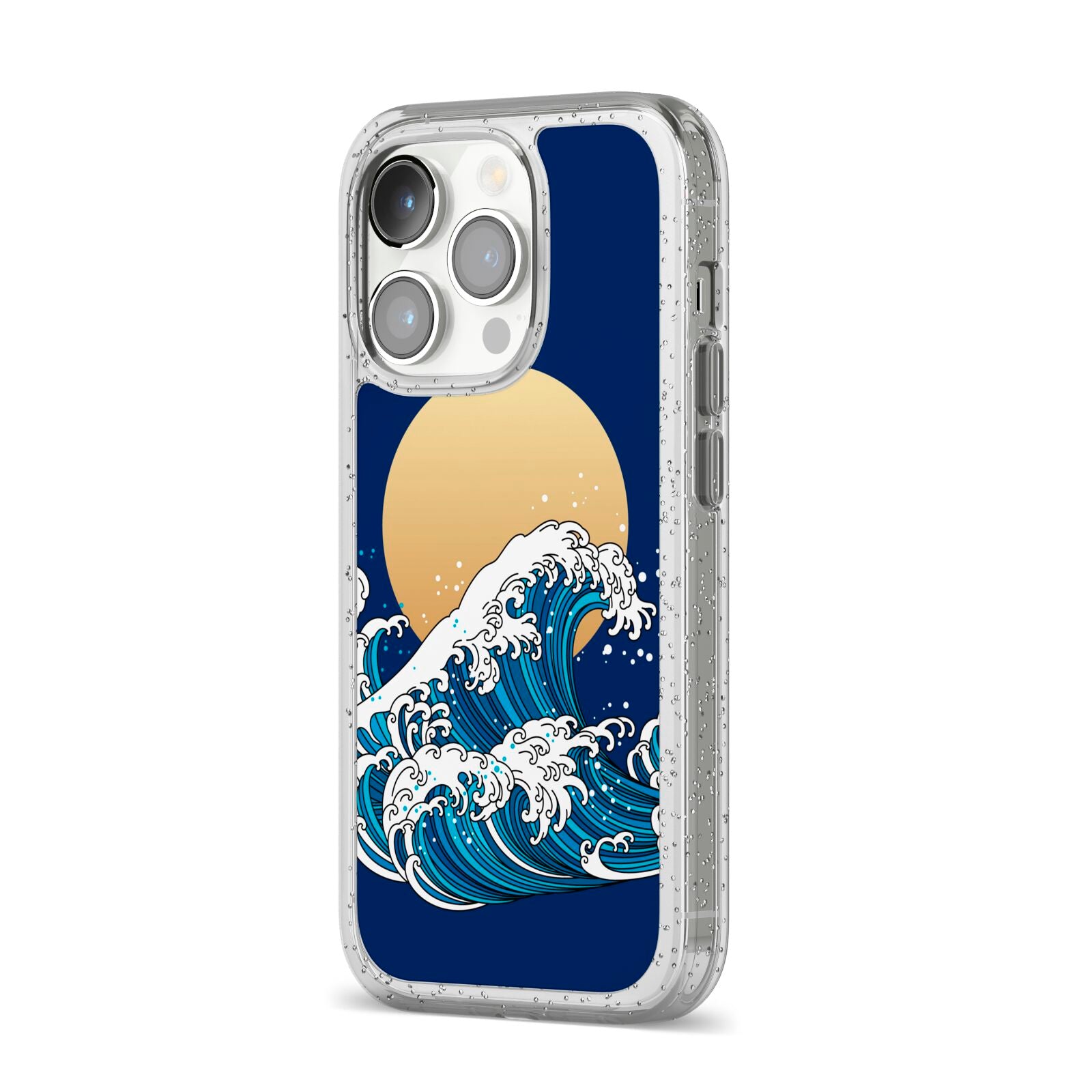 Hokusai Japanese Waves iPhone 14 Pro Glitter Tough Case Silver Angled Image