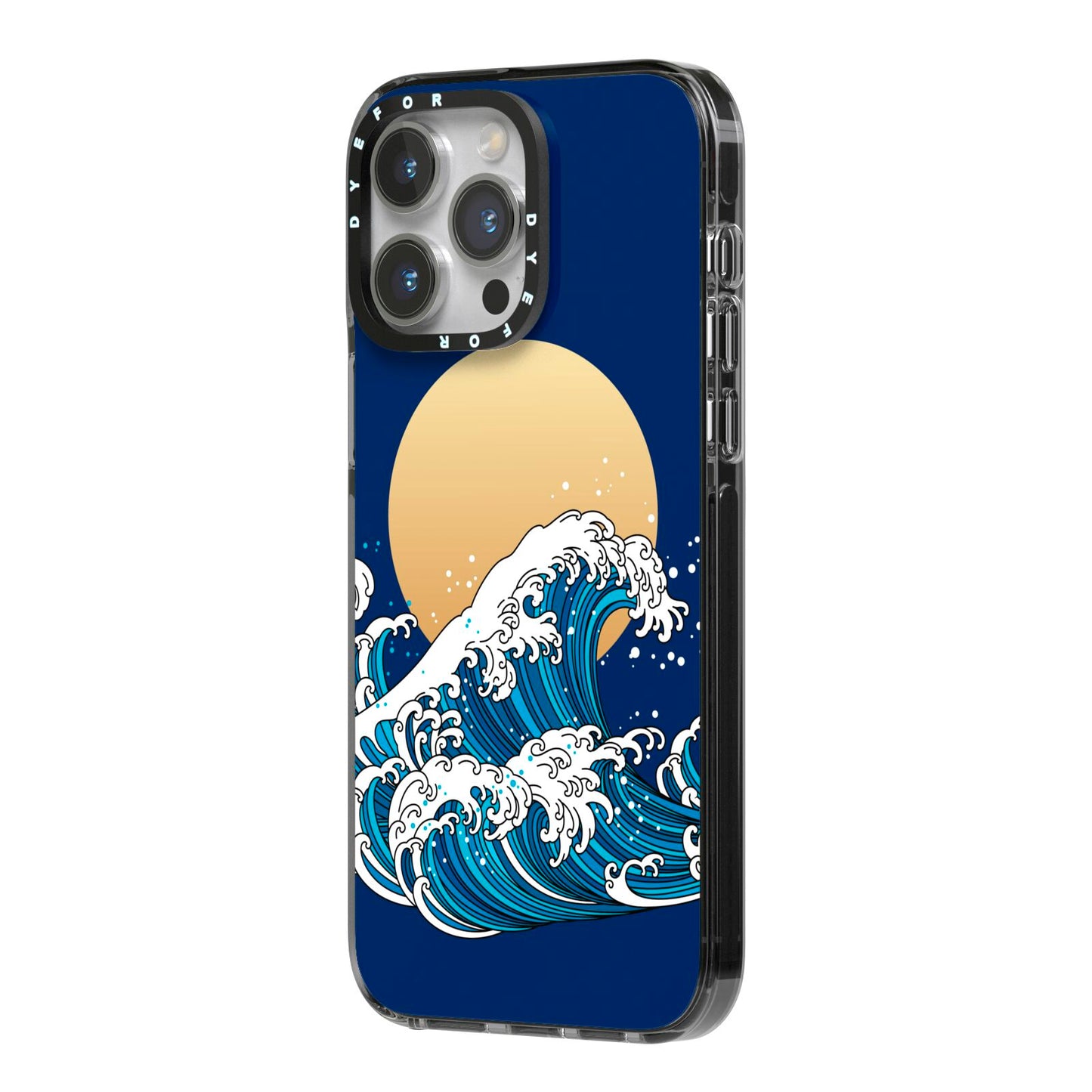 Hokusai Japanese Waves iPhone 14 Pro Max Black Impact Case Side Angle on Silver phone