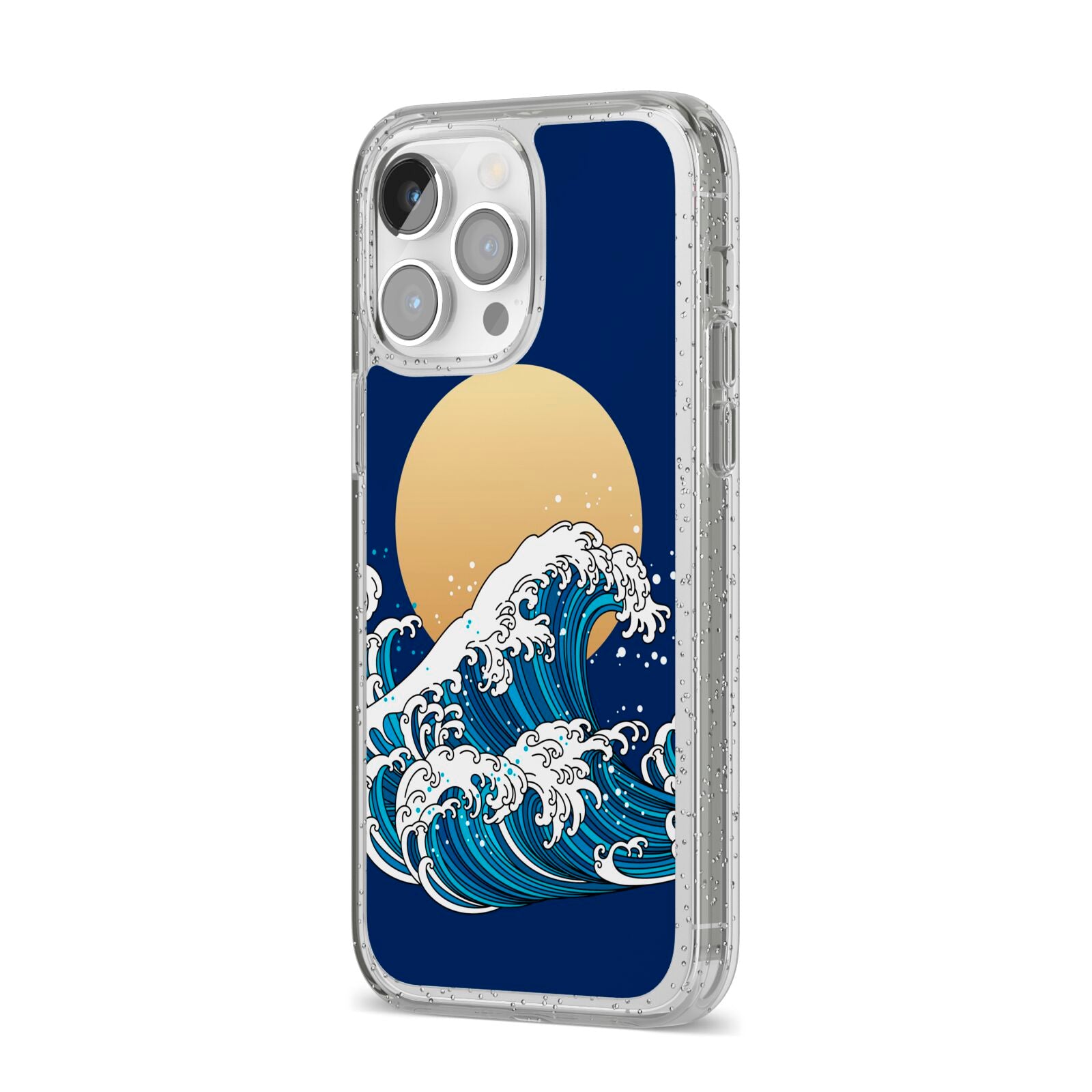 Hokusai Japanese Waves iPhone 14 Pro Max Glitter Tough Case Silver Angled Image