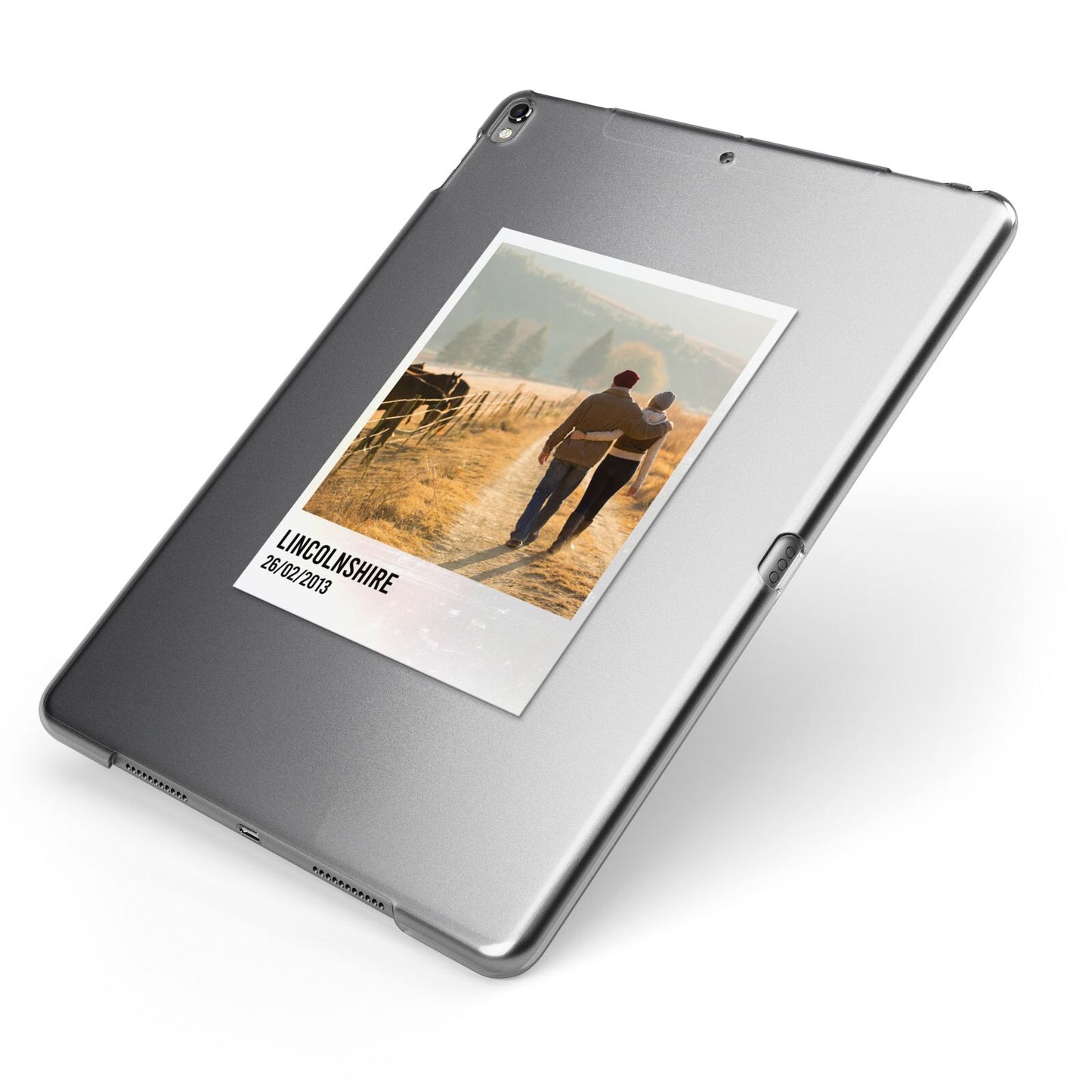 Holiday Memory Personalised Photo Apple iPad Case on Grey iPad Side View