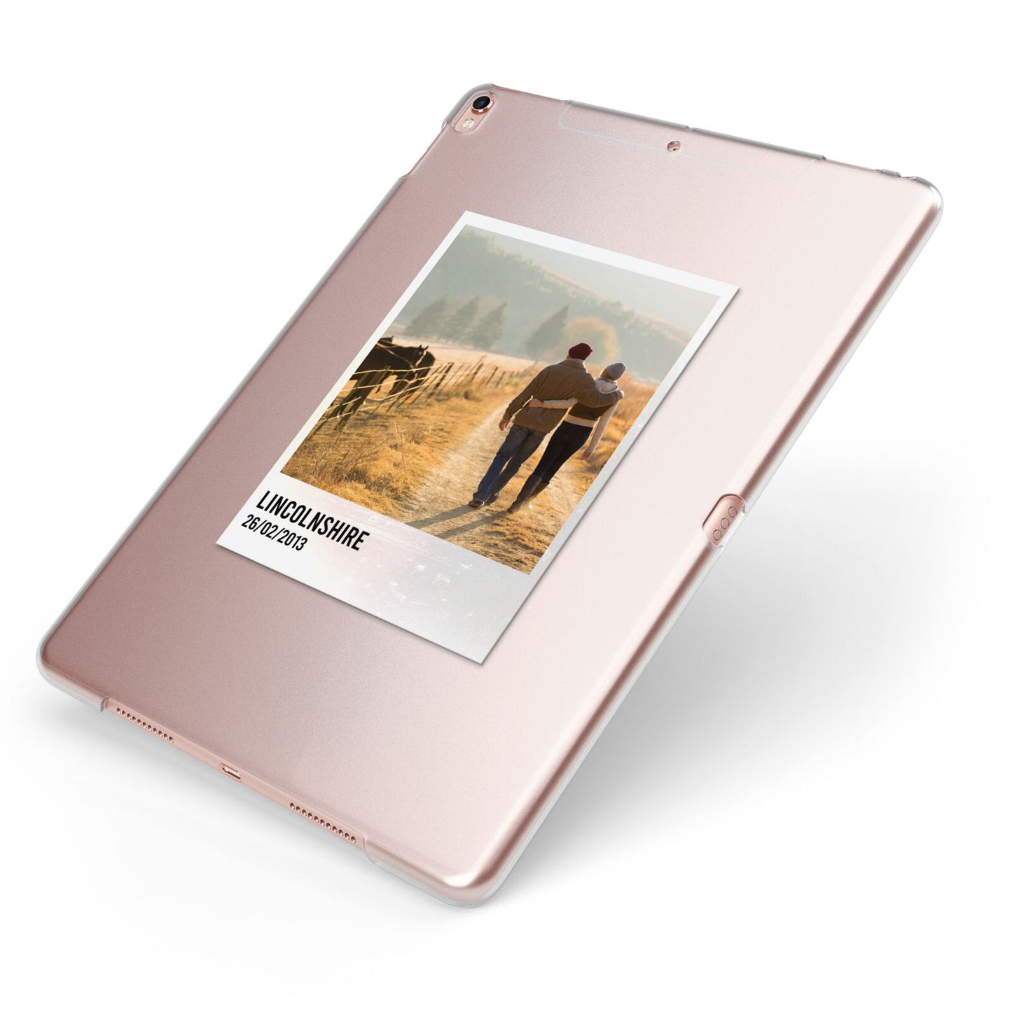 Holiday Memory Personalised Photo Apple iPad Case on Rose Gold iPad Side View