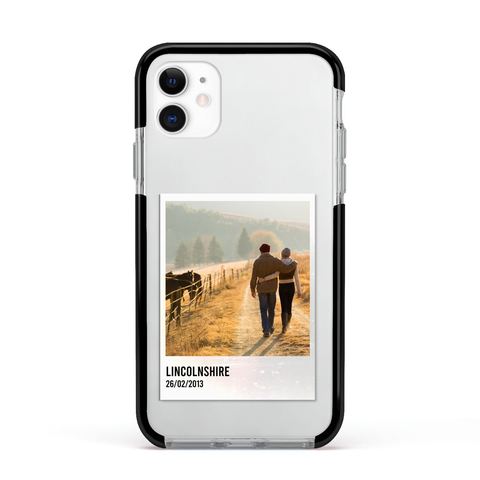 Holiday Memory Personalised Photo Apple iPhone 11 in White with Black Impact Case