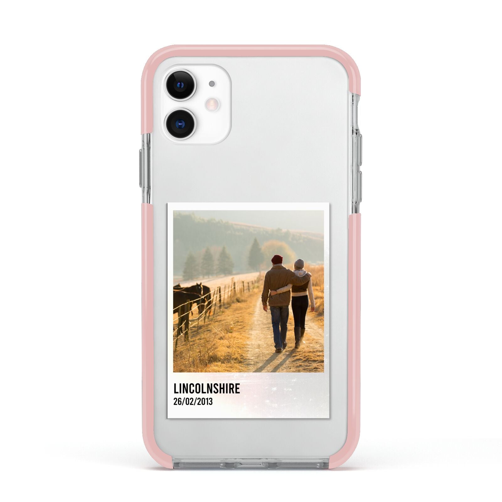 Holiday Memory Personalised Photo Apple iPhone 11 in White with Pink Impact Case