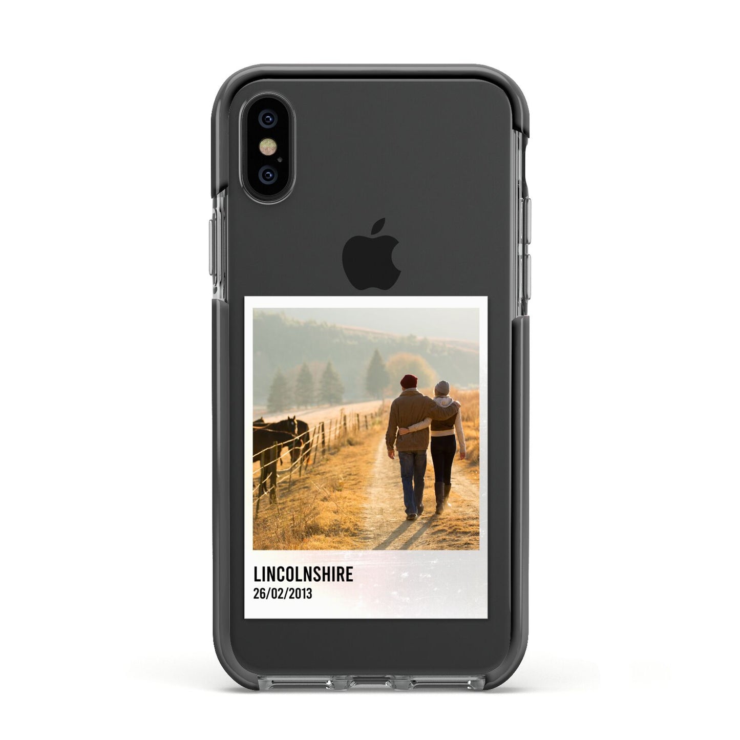 Holiday Memory Personalised Photo Apple iPhone Xs Impact Case Black Edge on Black Phone