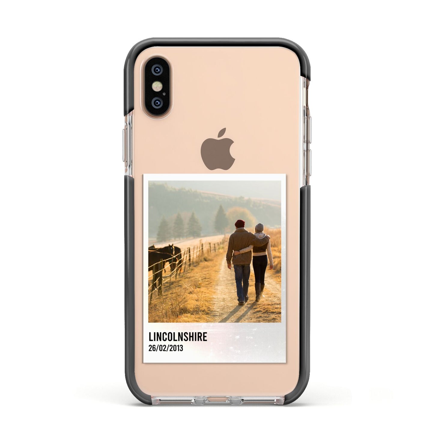 Holiday Memory Personalised Photo Apple iPhone Xs Impact Case Black Edge on Gold Phone