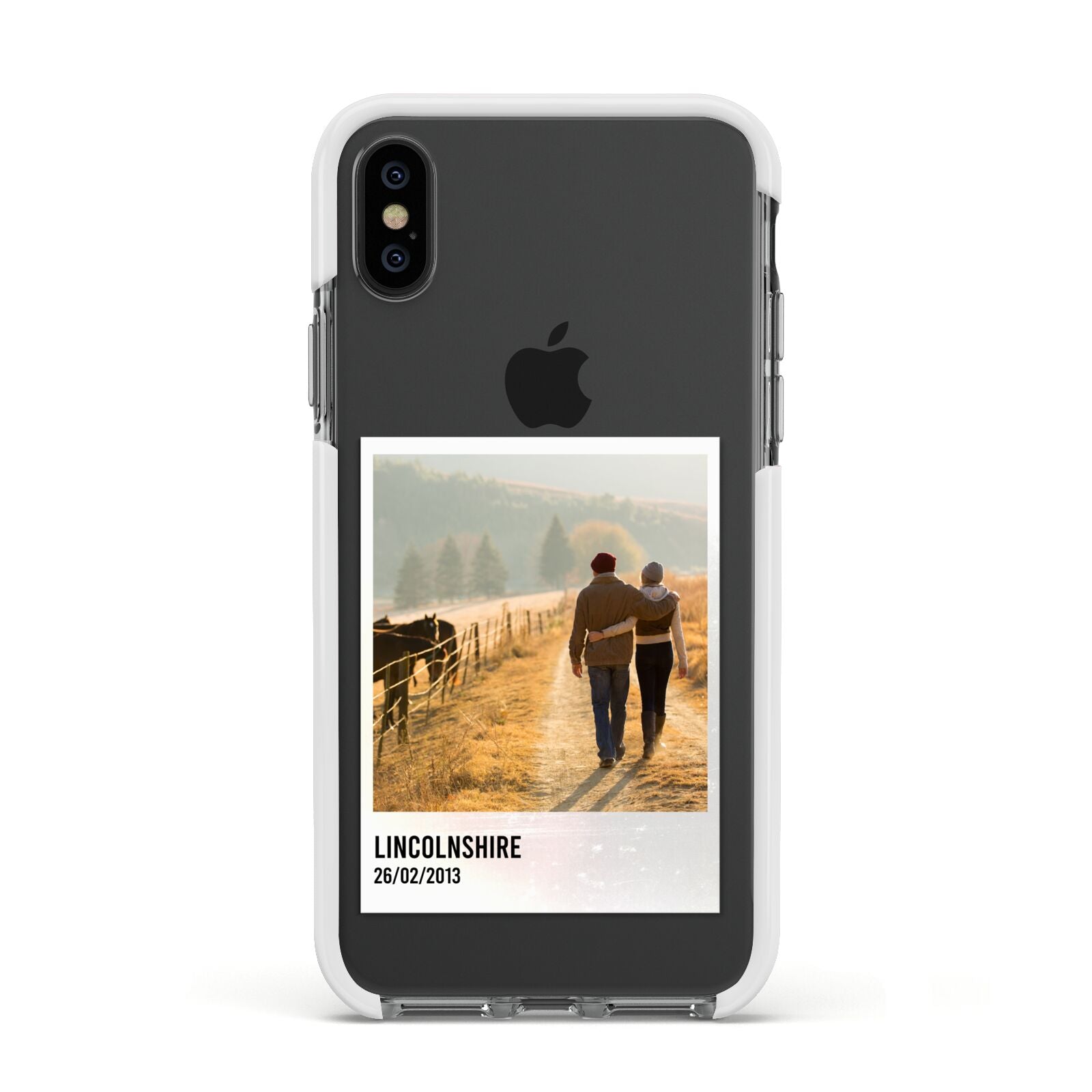 Holiday Memory Personalised Photo Apple iPhone Xs Impact Case White Edge on Black Phone