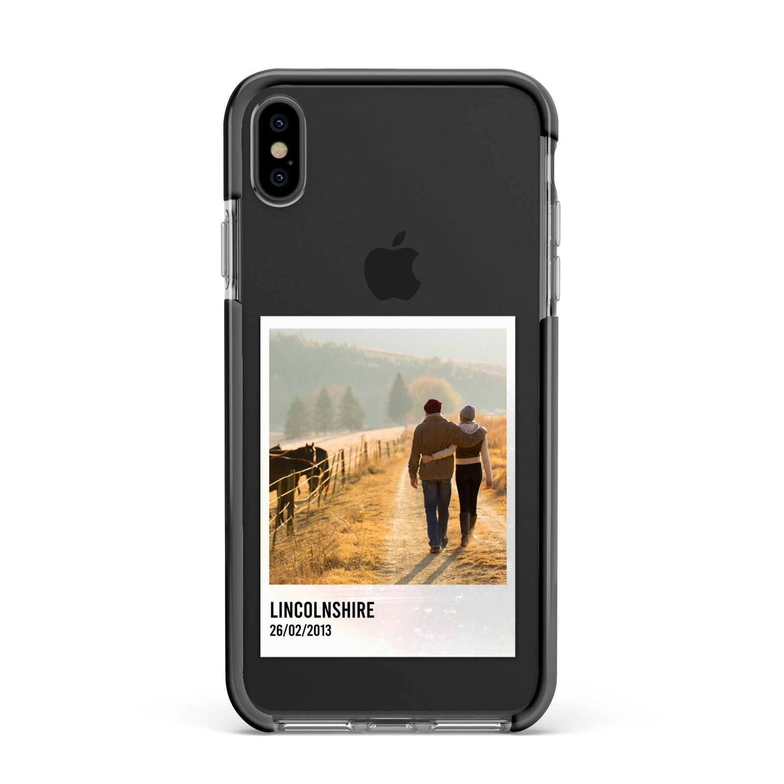 Holiday Memory Personalised Photo Apple iPhone Xs Max Impact Case Black Edge on Black Phone