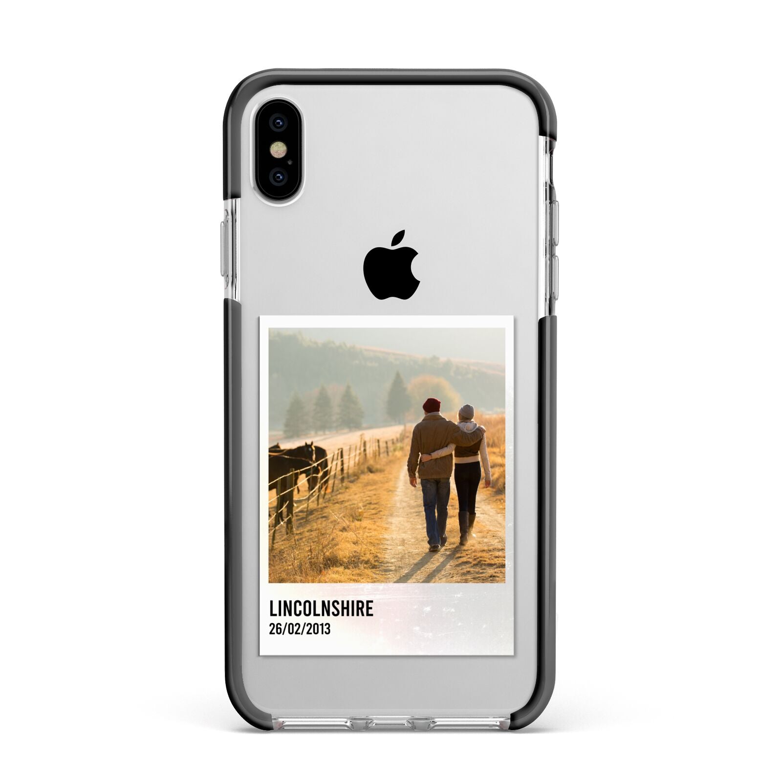 Holiday Memory Personalised Photo Apple iPhone Xs Max Impact Case Black Edge on Silver Phone