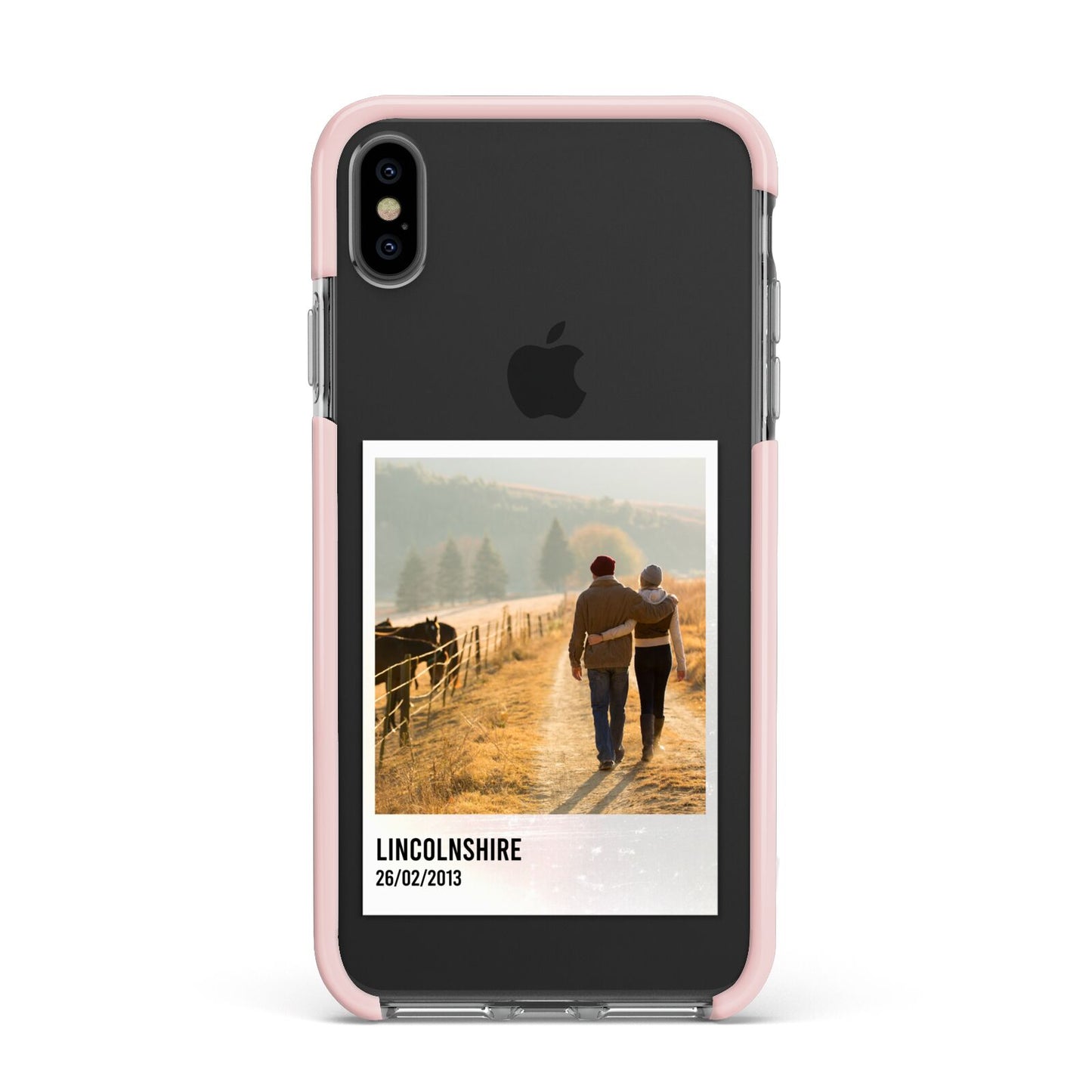 Holiday Memory Personalised Photo Apple iPhone Xs Max Impact Case Pink Edge on Black Phone