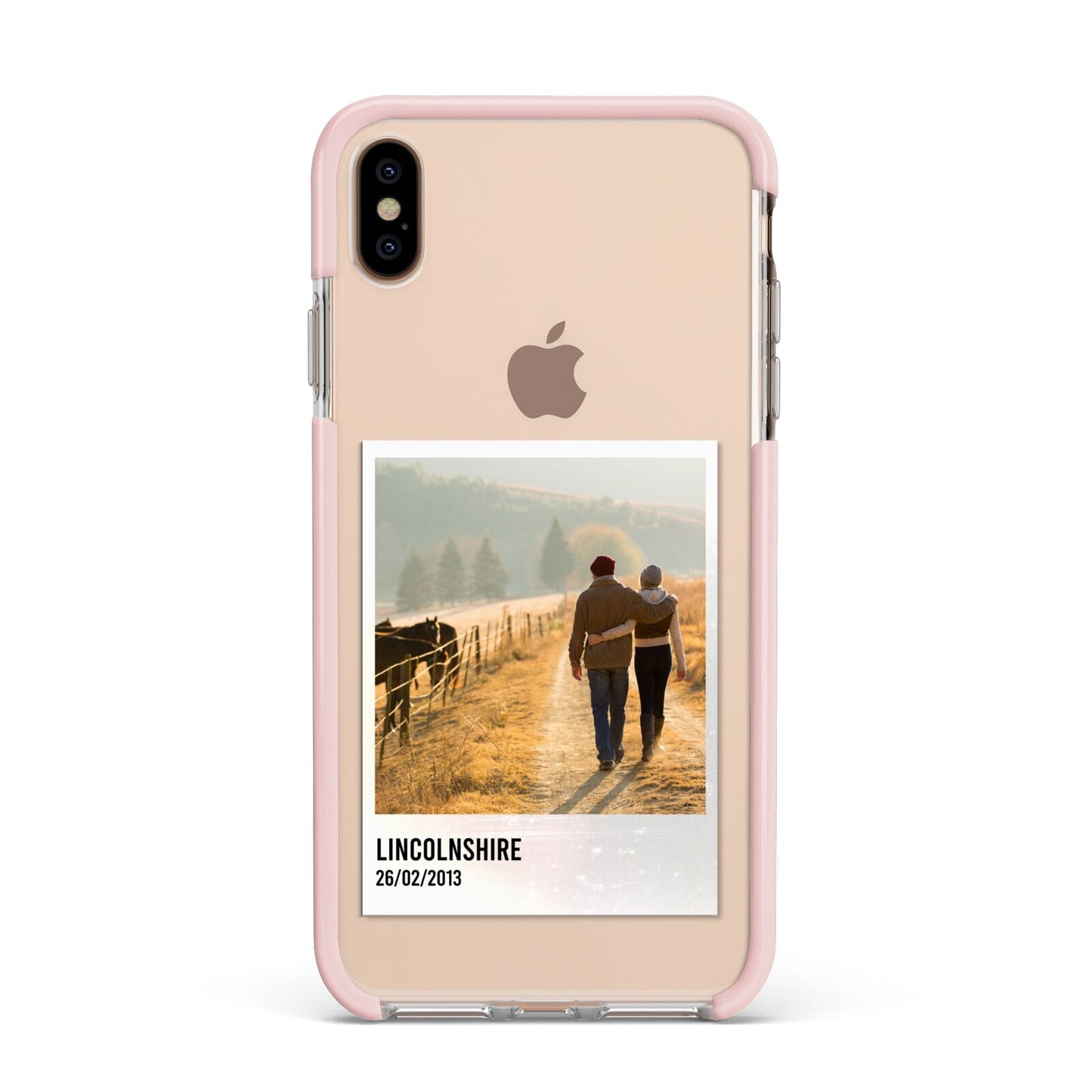 Holiday Memory Personalised Photo Apple iPhone Xs Max Impact Case Pink Edge on Gold Phone