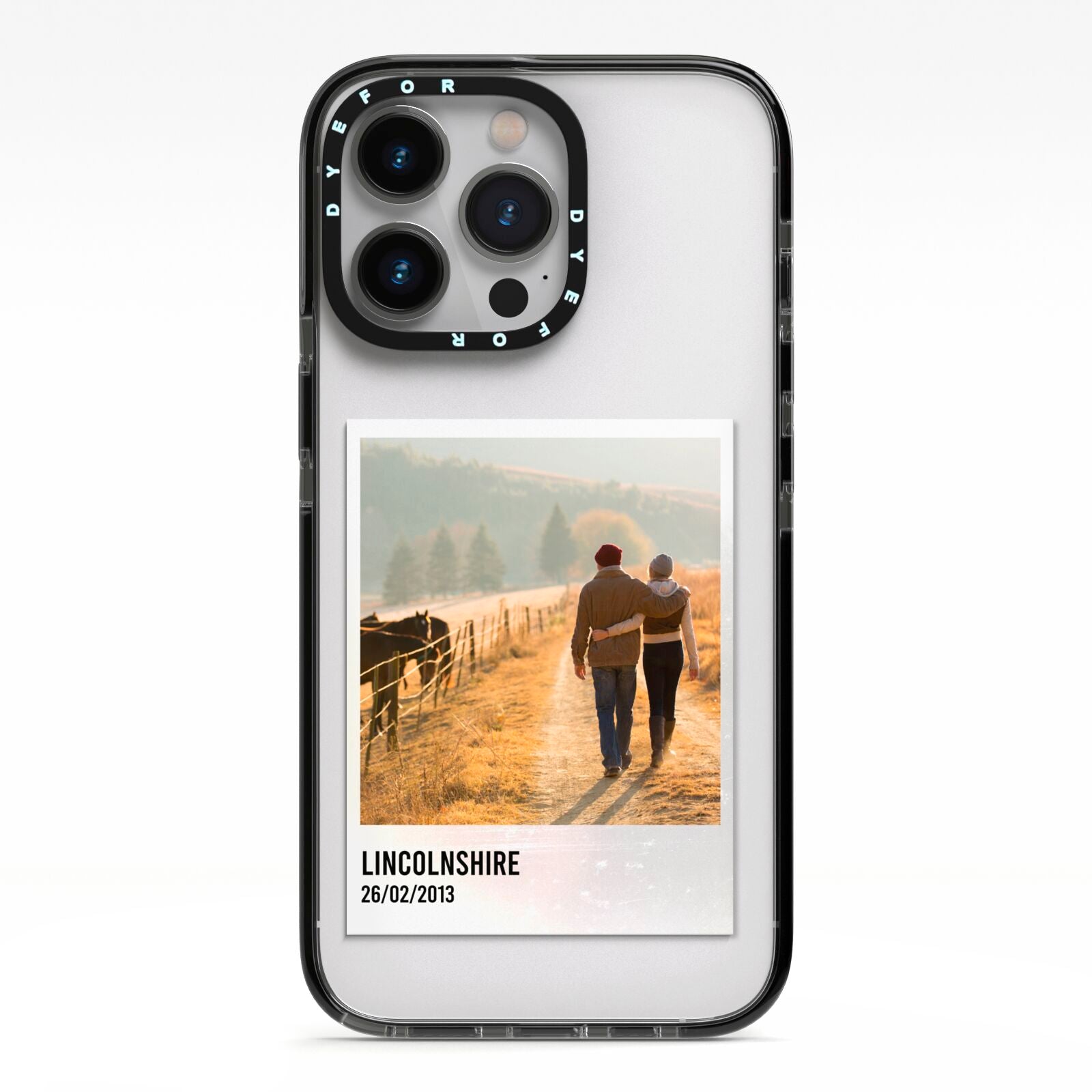 Holiday Memory Personalised Photo iPhone 13 Pro Black Impact Case on Silver phone