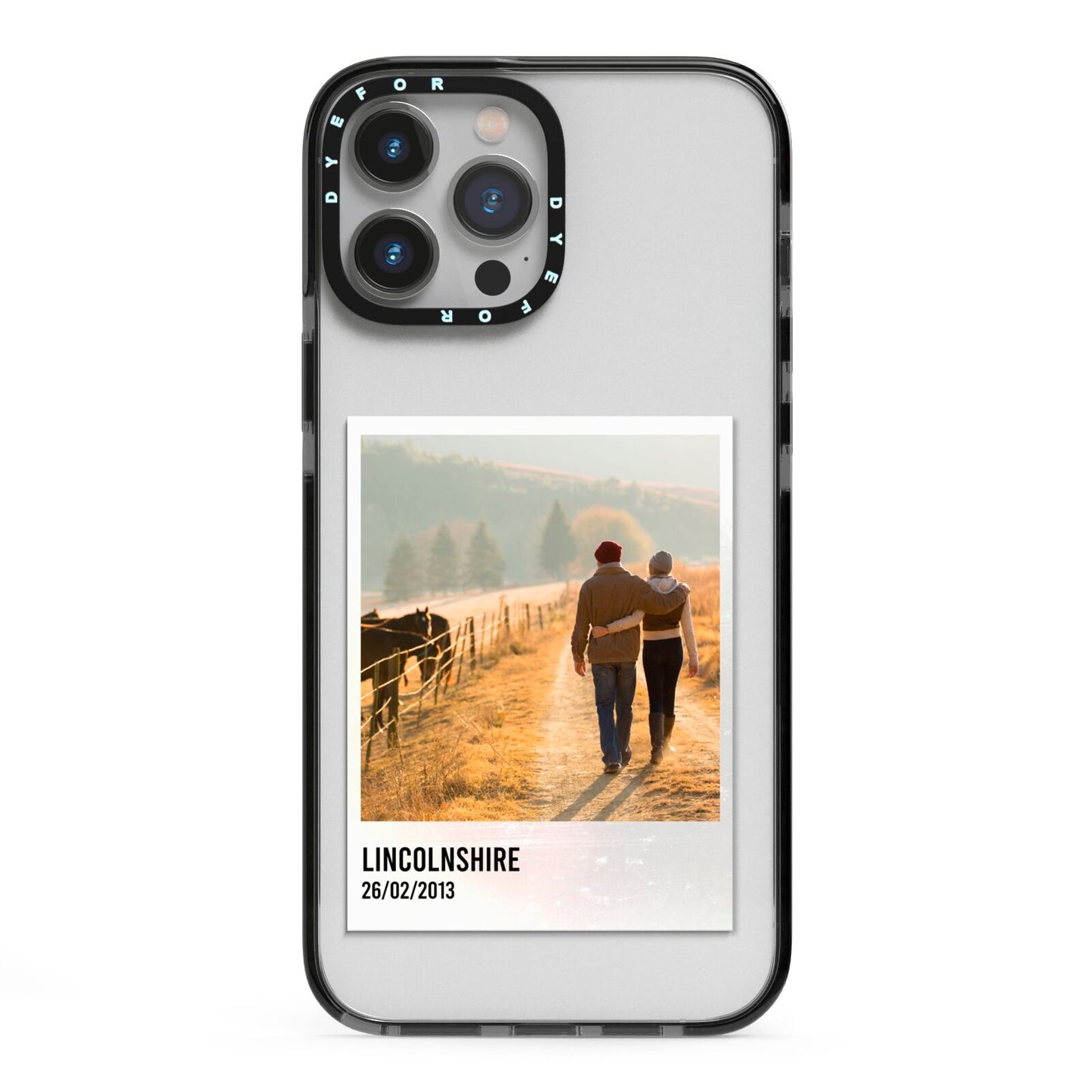 Holiday Memory Personalised Photo iPhone 13 Pro Max Black Impact Case on Silver phone