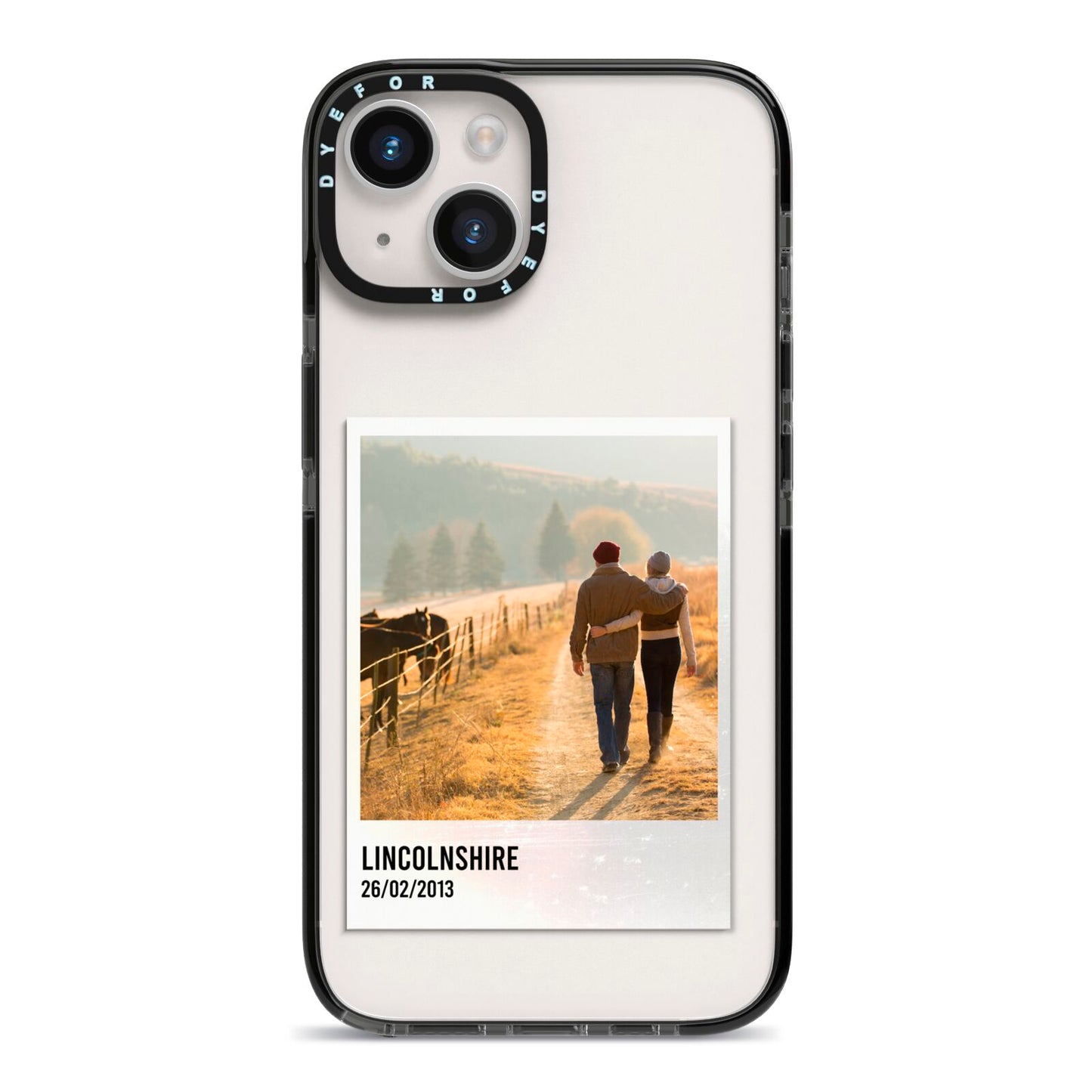 Holiday Memory Personalised Photo iPhone 14 Black Impact Case on Silver phone