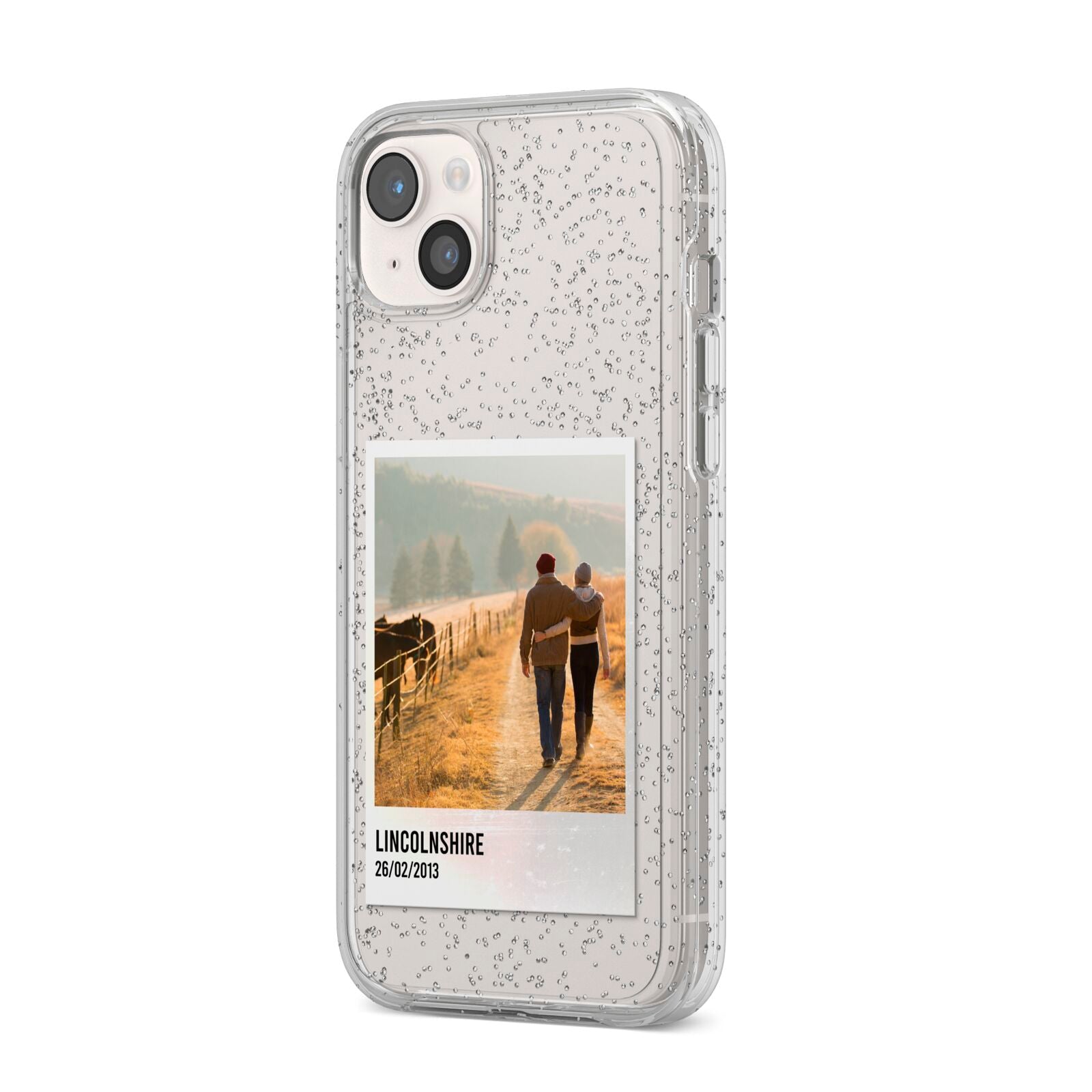 Holiday Memory Personalised Photo iPhone 14 Plus Glitter Tough Case Starlight Angled Image