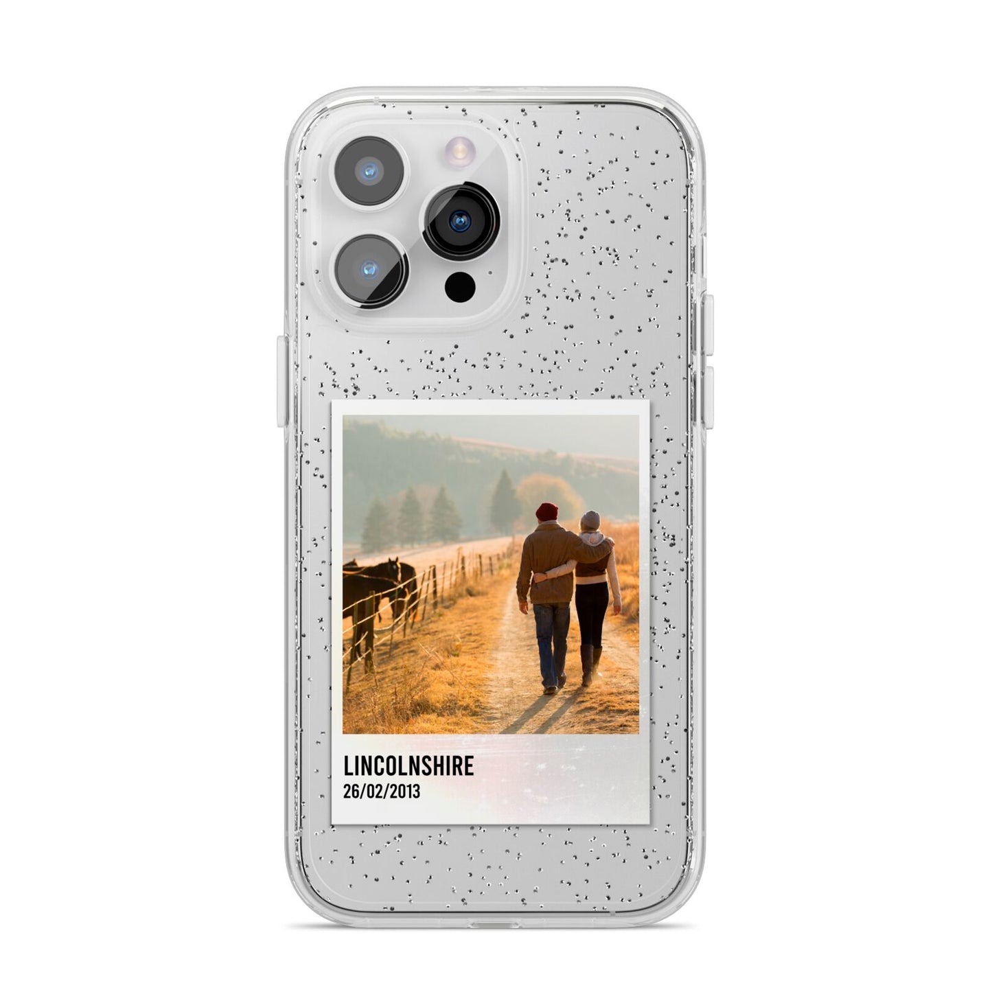 Holiday Memory Personalised Photo iPhone 14 Pro Max Glitter Tough Case Silver