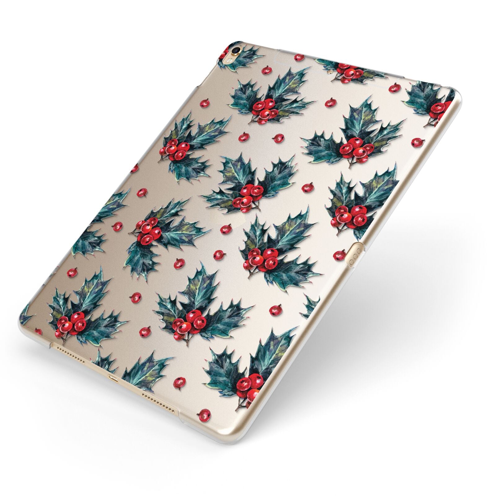 Holly berry Apple iPad Case on Gold iPad Side View