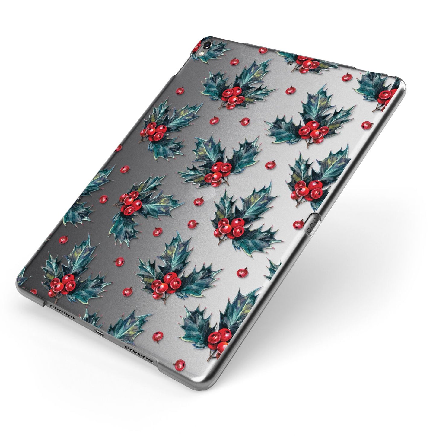 Holly berry Apple iPad Case on Grey iPad Side View