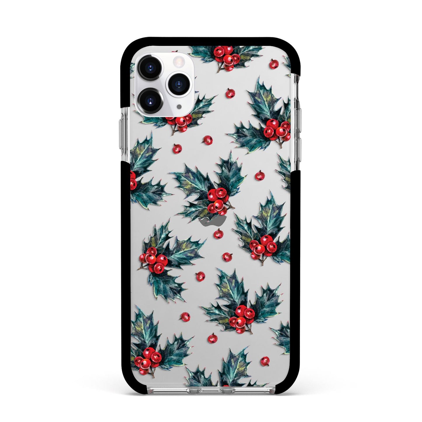 Holly berry Apple iPhone 11 Pro Max in Silver with Black Impact Case
