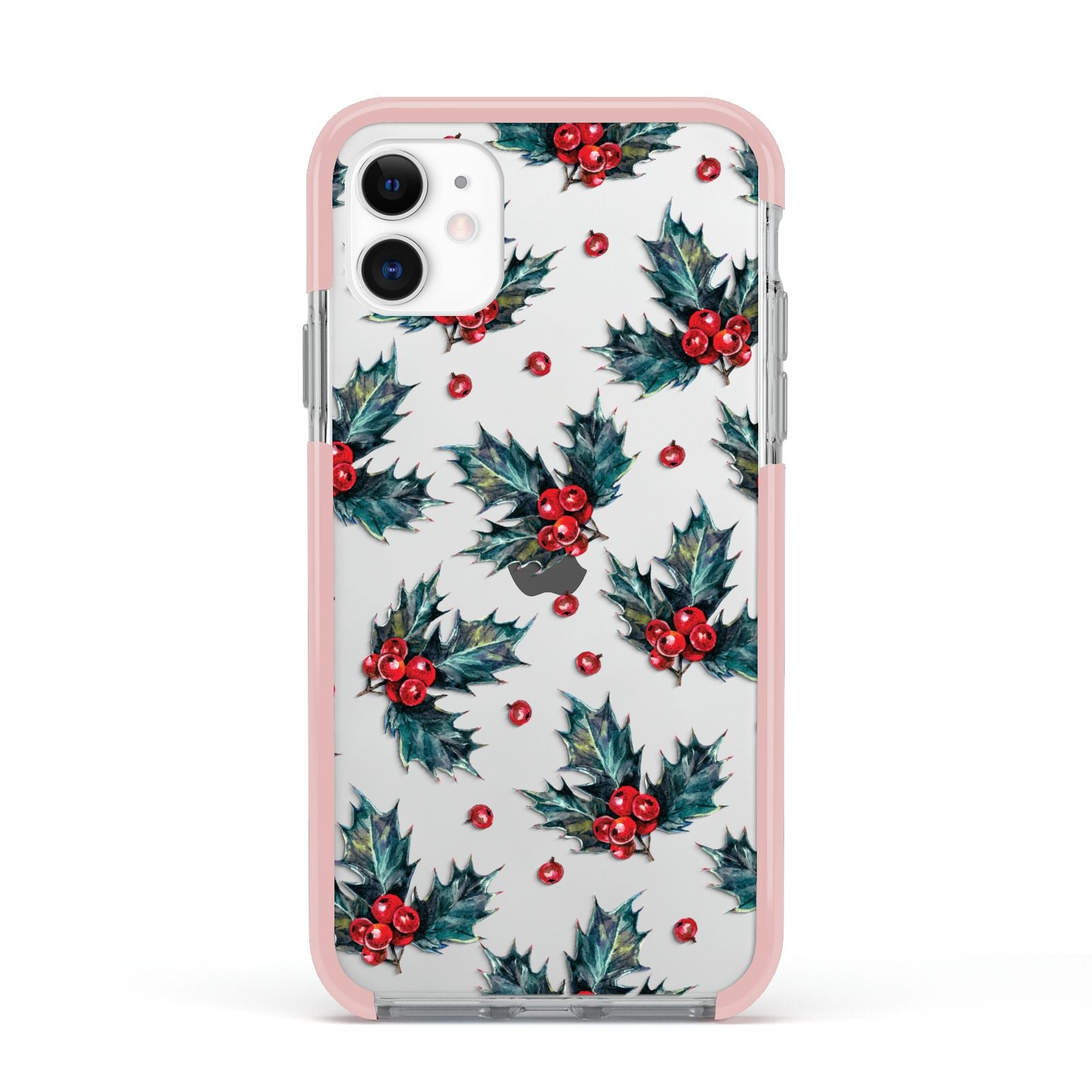 Holly berry Apple iPhone 11 in White with Pink Impact Case