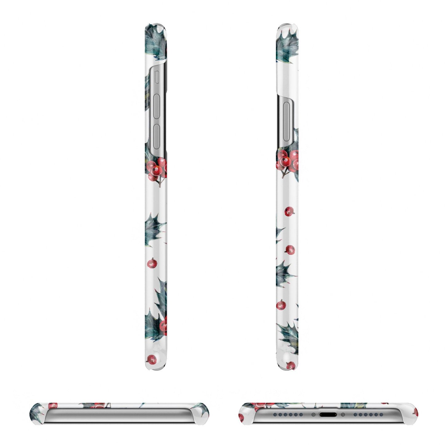 Holly berry Apple iPhone XR 3D Wrap Snap Case Angled Images on White Phone