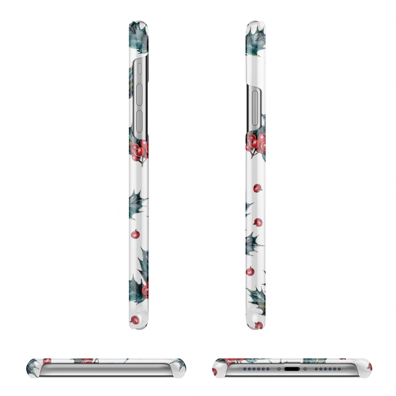 Holly berry Apple iPhone XR 3D Wrap Snap Case Angled Images on White Phone