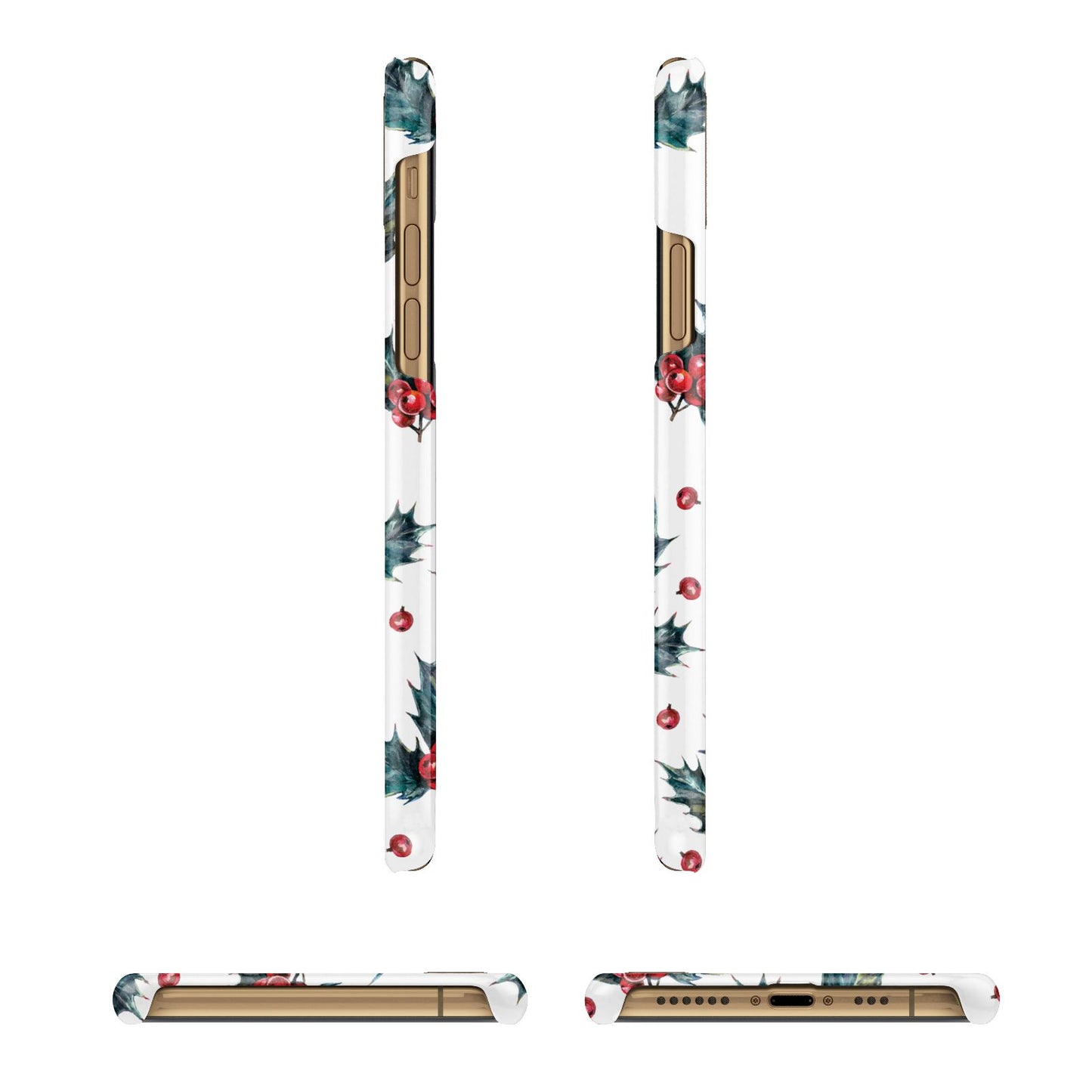 Holly berry Apple iPhone Xs 3D Wrap Snap Case Angled Images