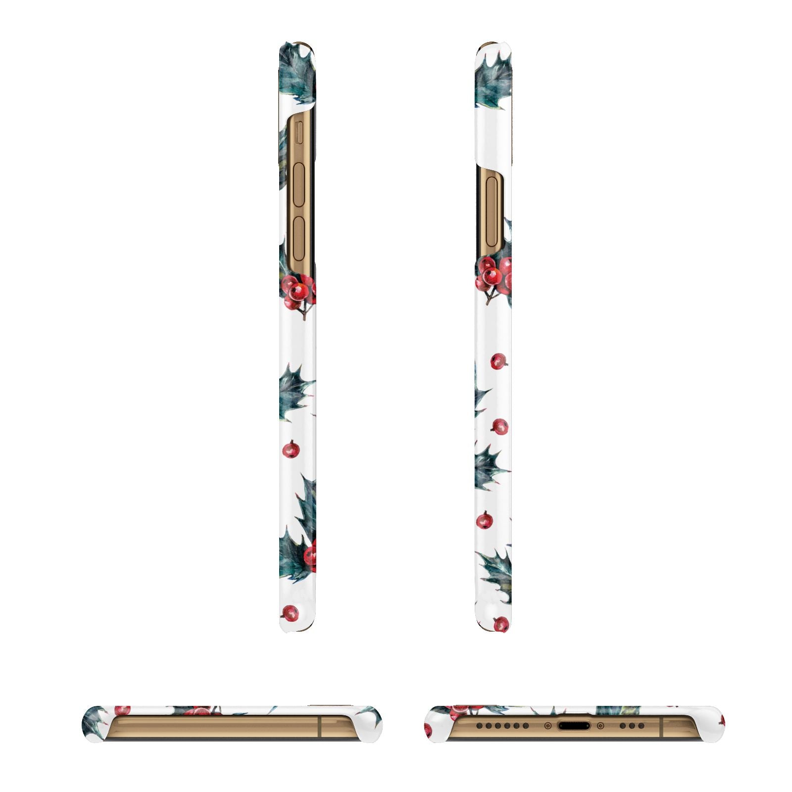 Holly berry Apple iPhone Xs 3D Wrap Snap Case Angled Images