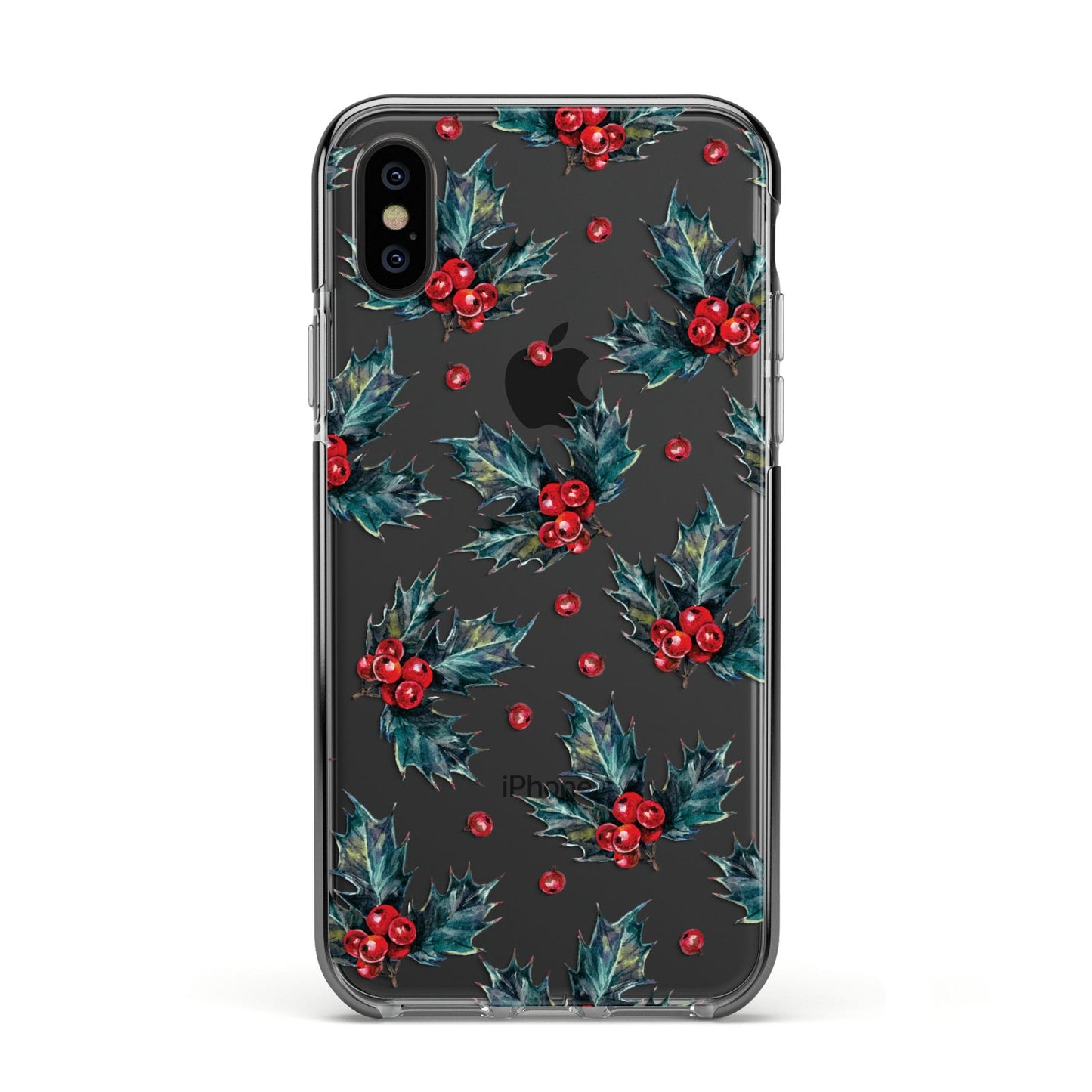 Holly berry Apple iPhone Xs Impact Case Black Edge on Black Phone