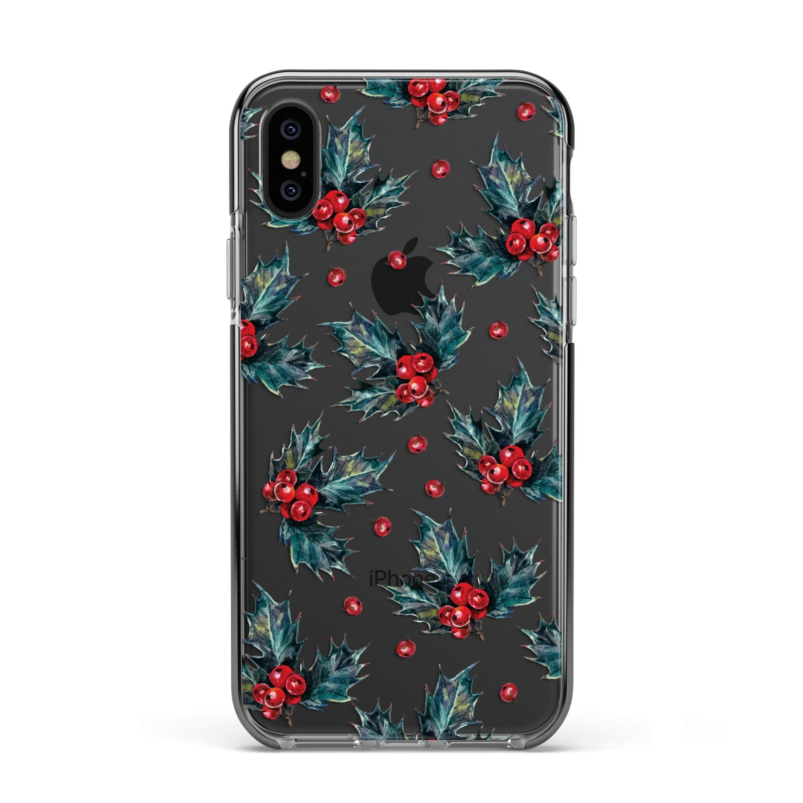 Holly berry Apple iPhone Xs Impact Case Black Edge on Black Phone