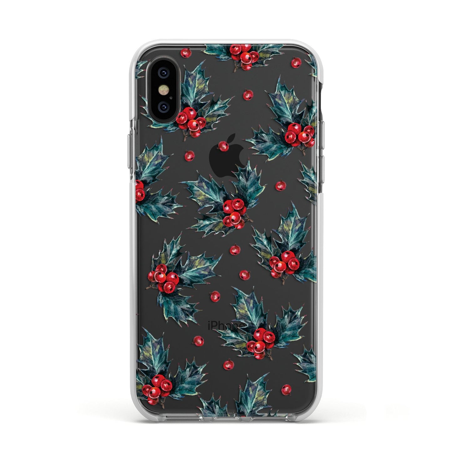 Holly berry Apple iPhone Xs Impact Case White Edge on Black Phone