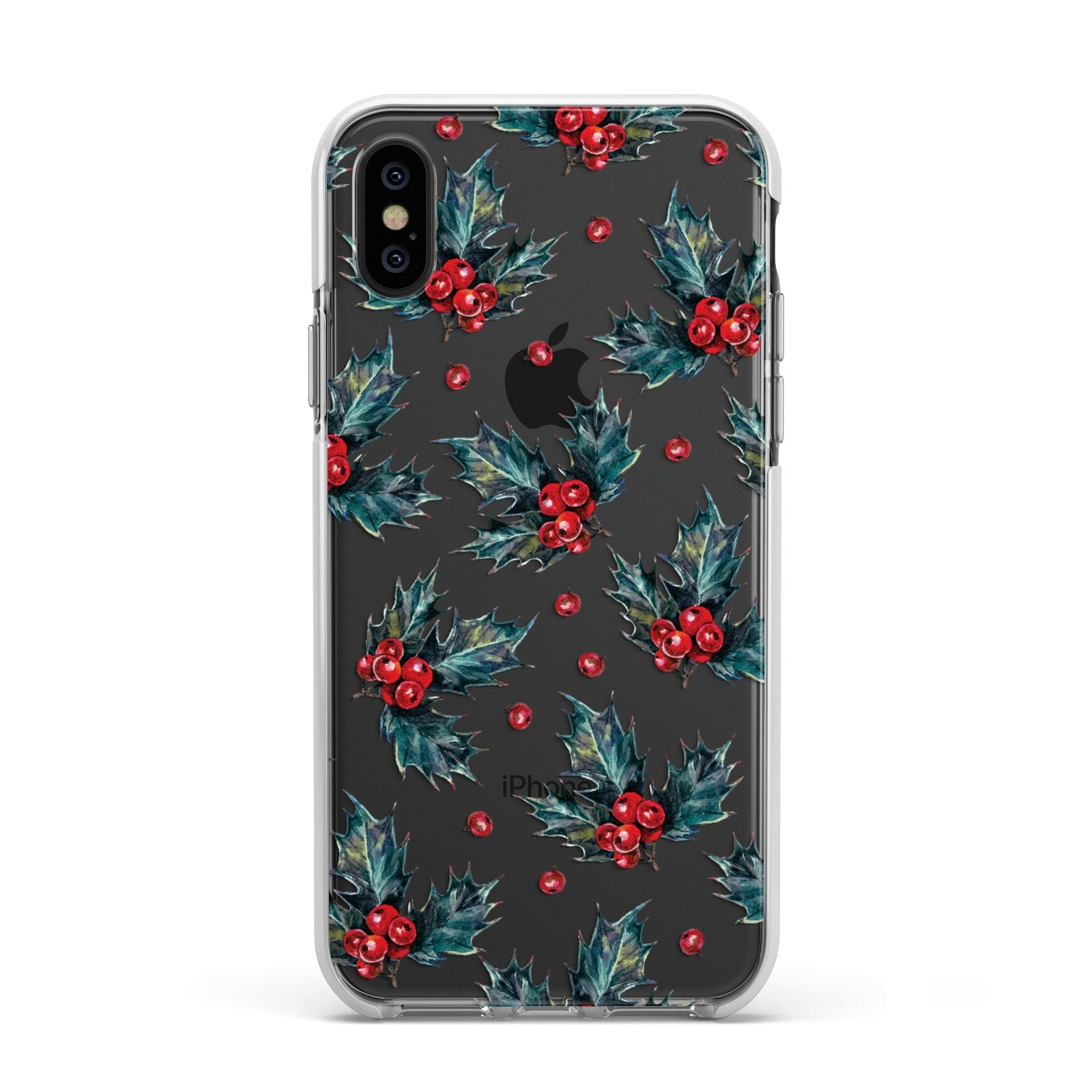 Holly berry Apple iPhone Xs Impact Case White Edge on Black Phone