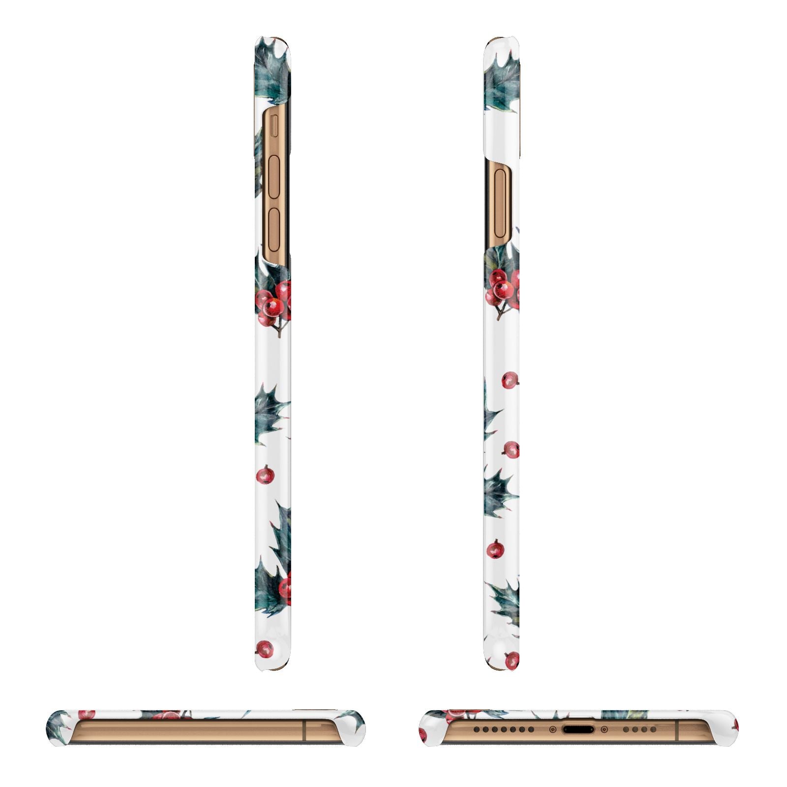 Holly berry Apple iPhone Xs Max 3D Wrap Snap Case Angled Images